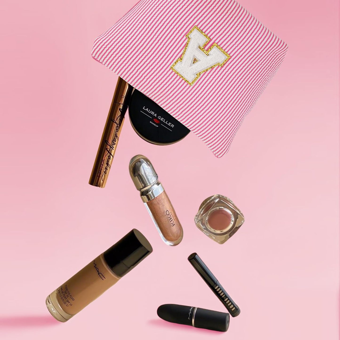 Sister Birthday Gifts for Girls - Travel Makeup Bag, Big Sister Gifts for Girls 6-12 Year Old Girl Gift Teen Girl Gifts Trendy Stuff, Cute Stuff Initial Makeup Bags Set, Pink Letter S