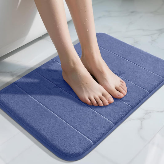 Yimobra Memory Foam Bath Mat, Super Soft Absorbent Bathroom Rug Non Slip 24x17 Inch, Quick Dry, Machine Washable Floor Carpet for Tub Shower, Home Decor Accessories, Navy Blue