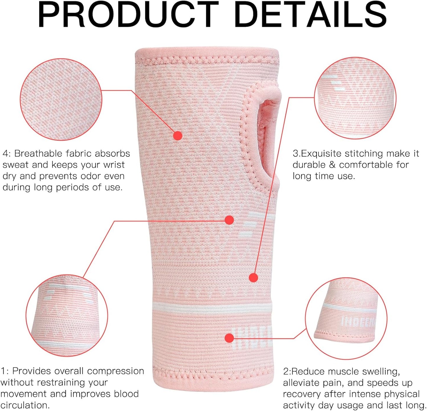 INDEEMAX Copper Wrist Compression Sleeve 1 Pair, Comfortable Hand Brace Support for Arthritis, Tendonitis, Sprains, Workout, Carpal Tunnel - Left & Right - Women and Men (Pink, S)