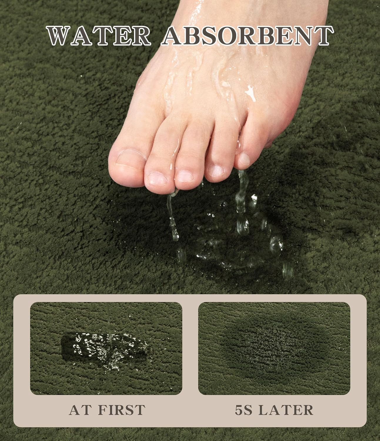 chakme Bathroom Rugs Mat 32x17, Ultra Thin Non Slip Bath Mat Quick Dry Absorbent Bath Mat for Bathroom Floor, (Dark Green, 32"x17")