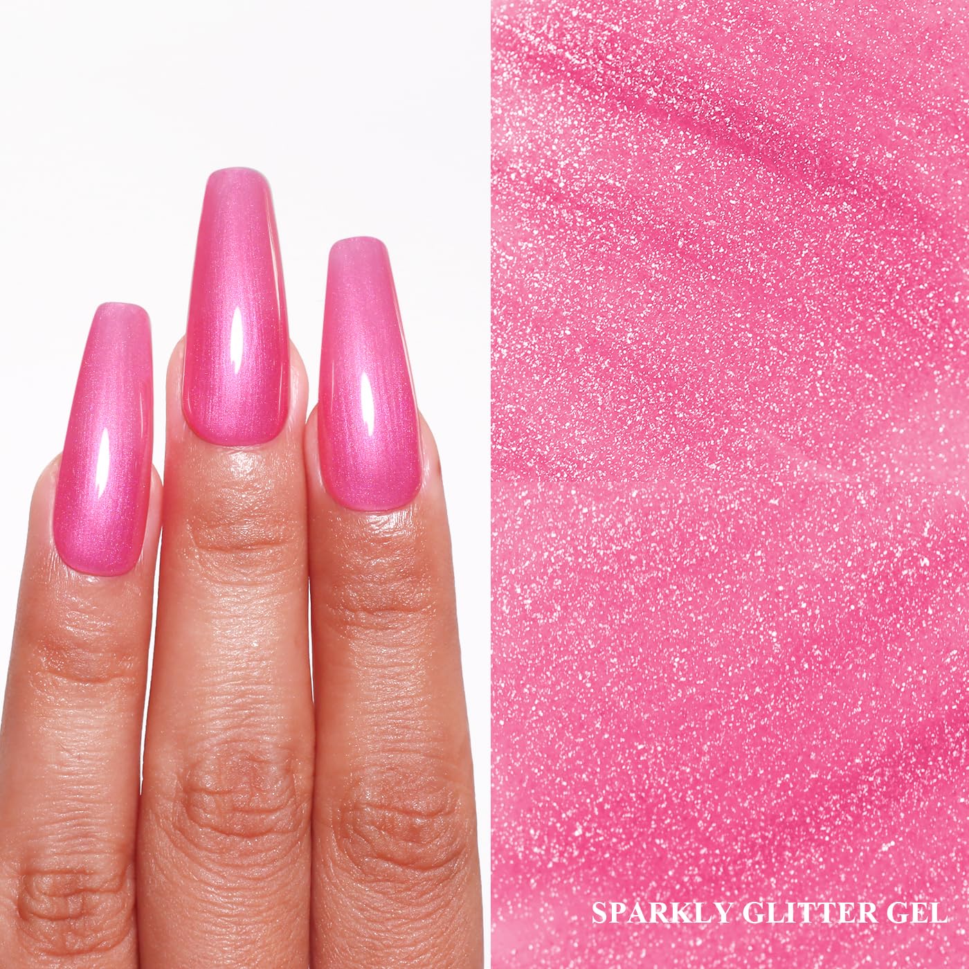 Imtiti Glitter Gel Nail Polish, Rose Pink Pearl Glitter Nail Gel Polish Diamond Shimmer Sparkle Soak Off UV LED Spring Summer Manicure 10ML