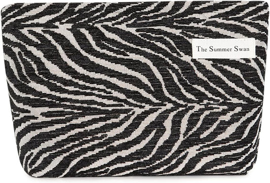 Large Floral Velvet Zebra Print Makeup Bag for Women