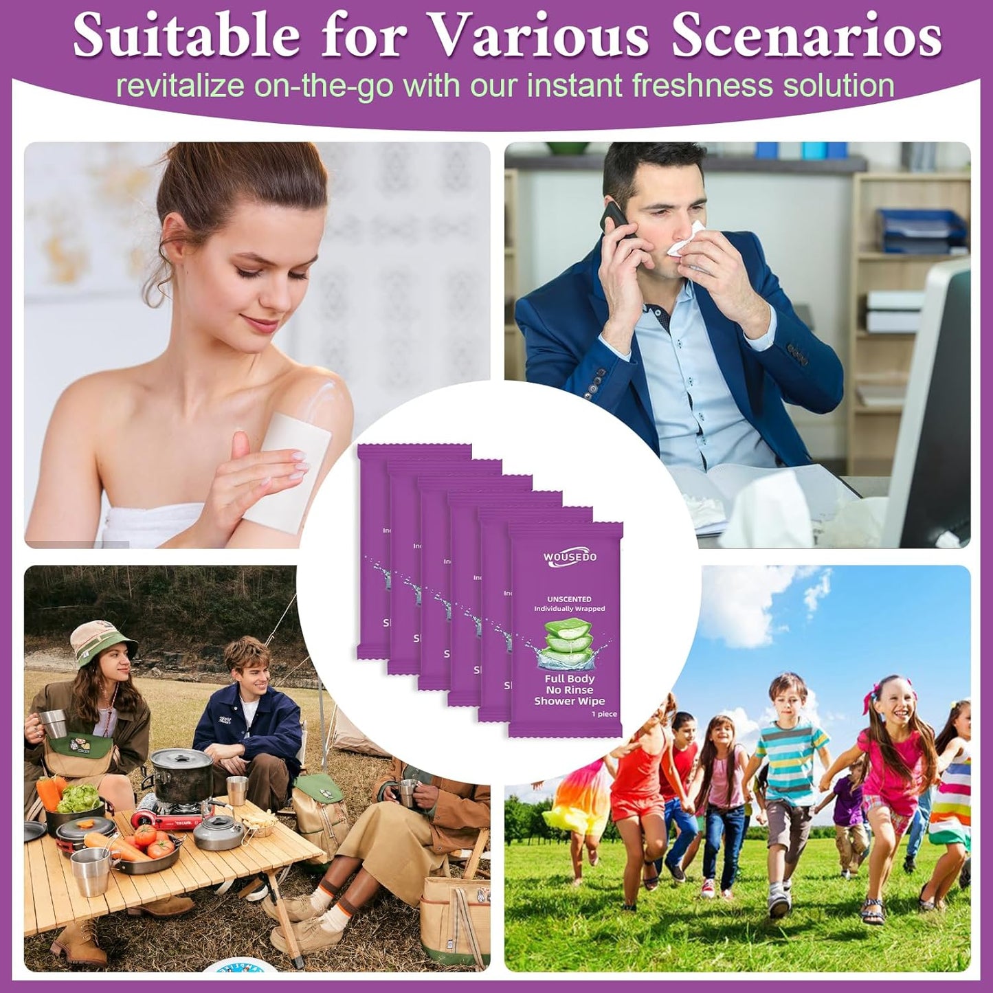 300 Pcs Body Wipes Individually Wrapped(8" x 9.5"),Shower Wipes for Adults Bathing No Rinse,Personal Cleansing Wipes for Travel Gym,Bulk Deodorant for Homeless