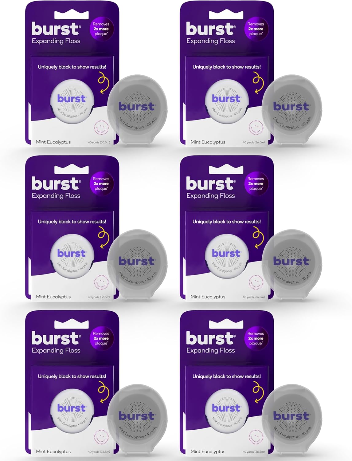 BURST Expanding Dental Floss (Mint Eucalyptus/240 Yards) | Stain Absorbing & Woven with Xylitol Coating to Fight Cavities | Vegan | Paraben Free