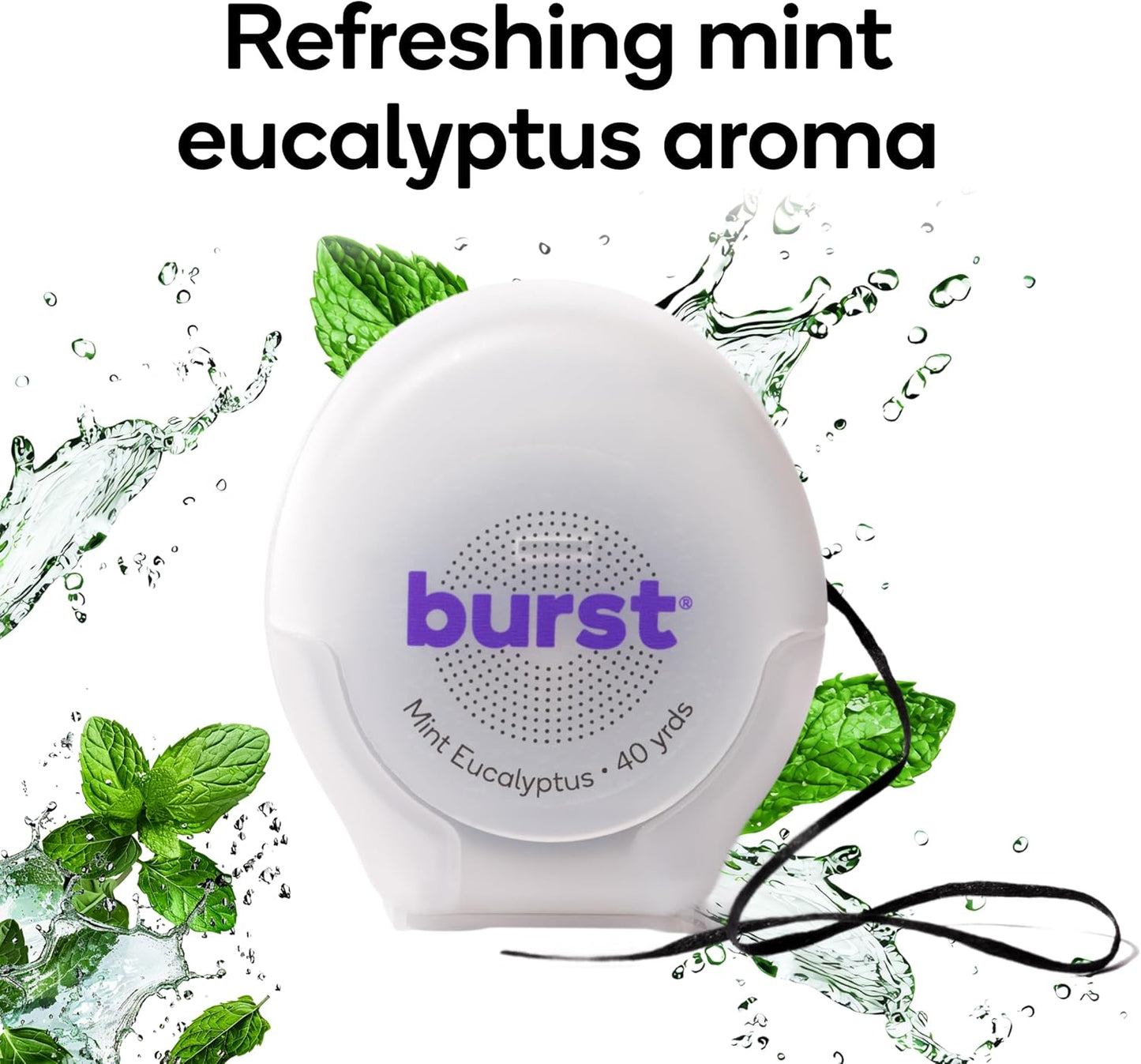 BURST Expanding Dental Floss (Mint Eucalyptus/40 Yards) | Stain Absorbing & Woven with Xylitol Coating to Fight Cavities | Vegan | Paraben Free