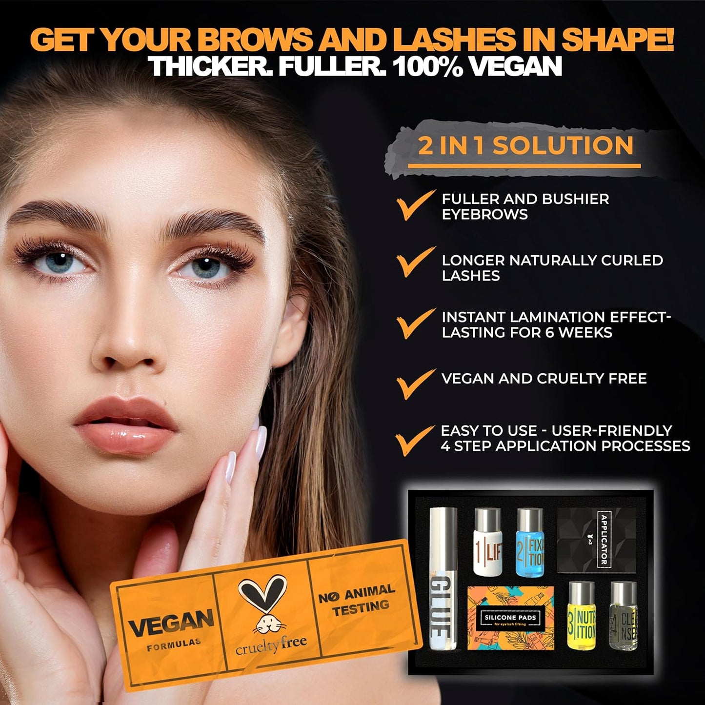 Eyebrow and Lash Lamination Kit | At Home DIY and Salon Use | 2in1 Professional Brow Lamination Kit and Lash Lift | Instant Lift For Fuller Eye Brows and Longer Eyelashes