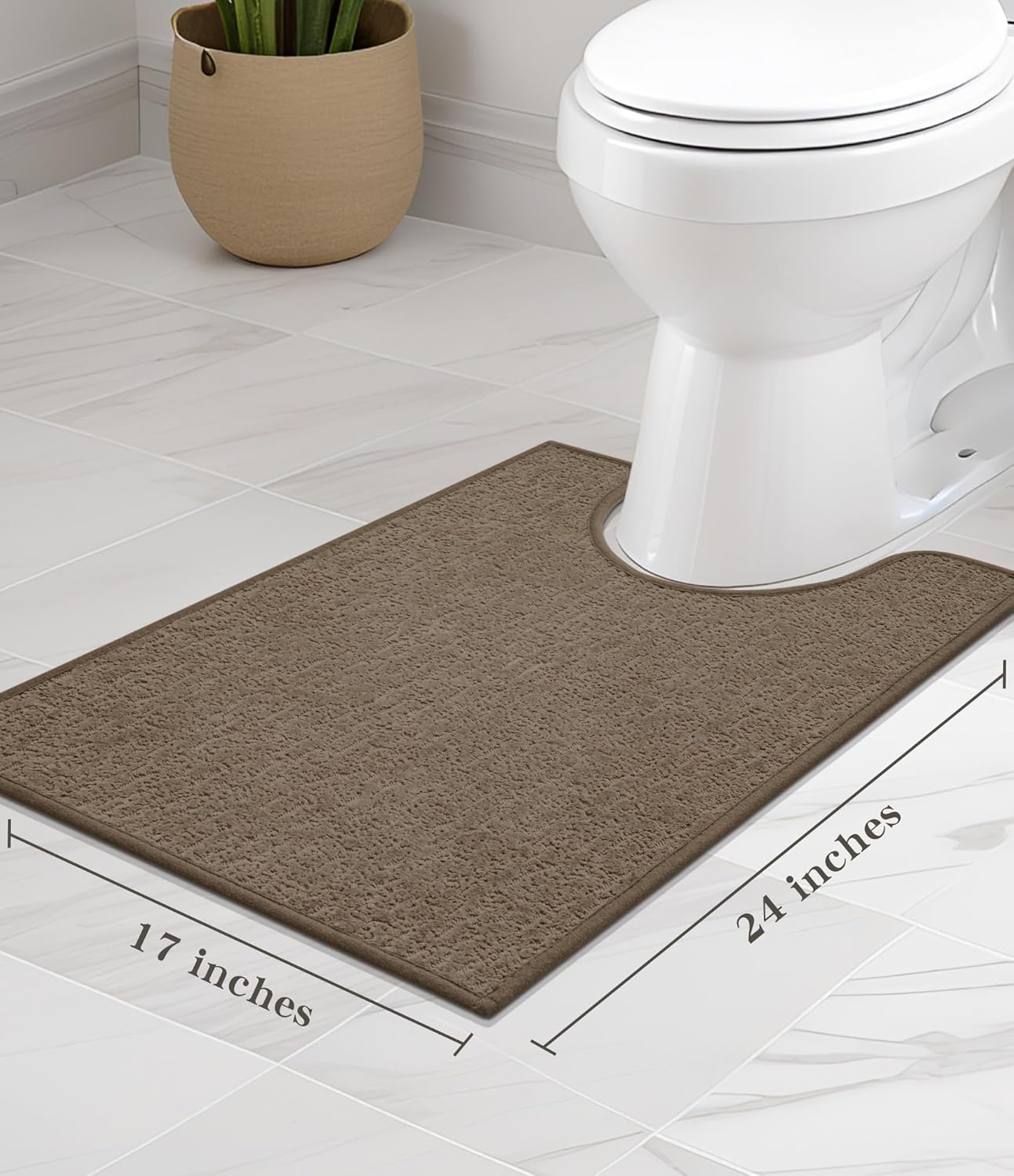 chakme Bathroom Rugs Mat U-Shaped 24x17, Ultra Thin Non Slip Bath Mat Small Quick Dry Absorbent Bath Mat for Bathroom Floor, (Coffee, U-24"x17")