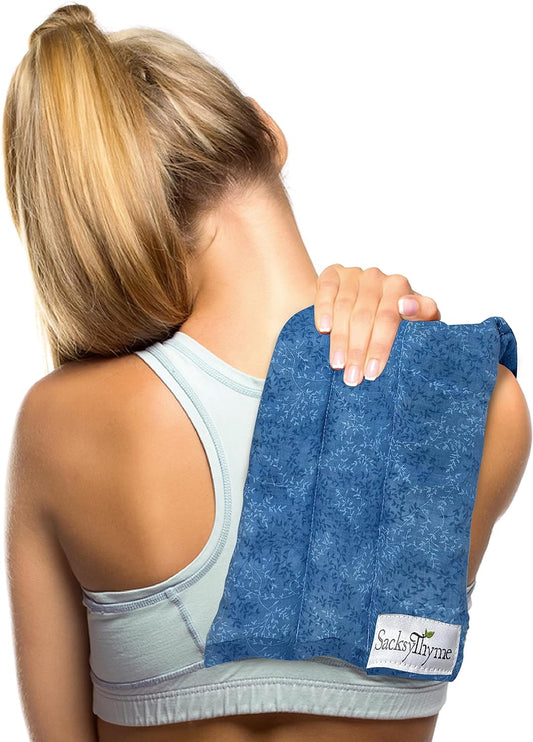 SacksyThyme Microwave Heating Pad for Back, Neck, Menstrual Cramps, Shoulders, Leg Pain Relief - Hot Moist Microwavable Therapy Pack - Blue Unscented Flaxseed Heat Pad Made in USA (Size: 18” x 7”)