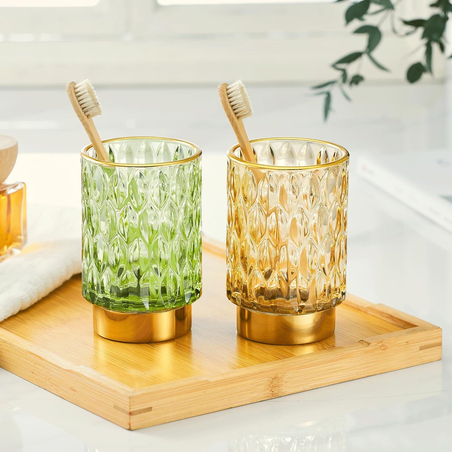 Makeup Brush Holder Organizer,Toothbrush Holders,Desk Pen Pencil Holder,Multifunctional Vintage Glass Brush Cup（A39-2-US）