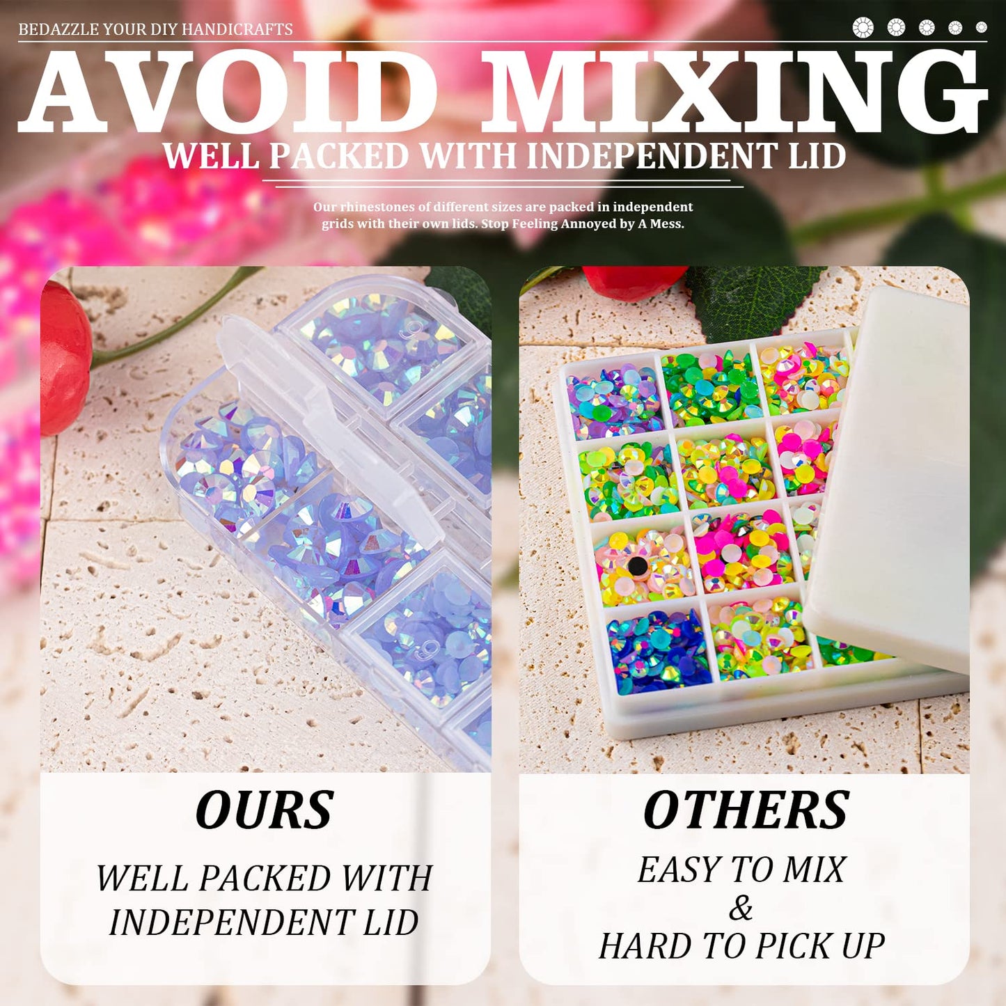 7000PCS Resin Rhinestones with Tweezers for Crafting, 2/3/4/5/6mm Flatback Jelly Rhinestones, 4 Box Sky Blue AB Non Hotfix Crystal Gems for DIY Crafts Mugs Tumblers Clothes Makeup Nail