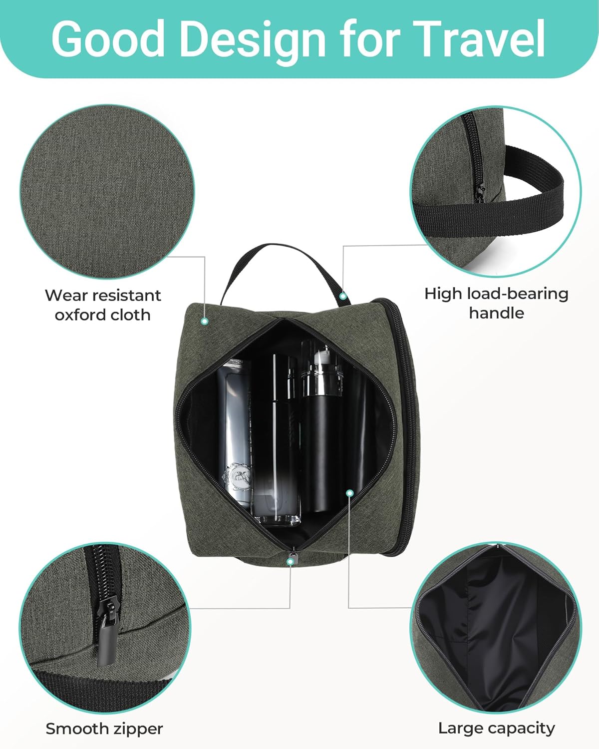 Elviros Travel Toiletry Bag for Men Hanging Dopp Kit Shaving Bag Toiletries Organizer Small Tool Medicine Hygiene Bag for Traveling Pouch (Ash Green)