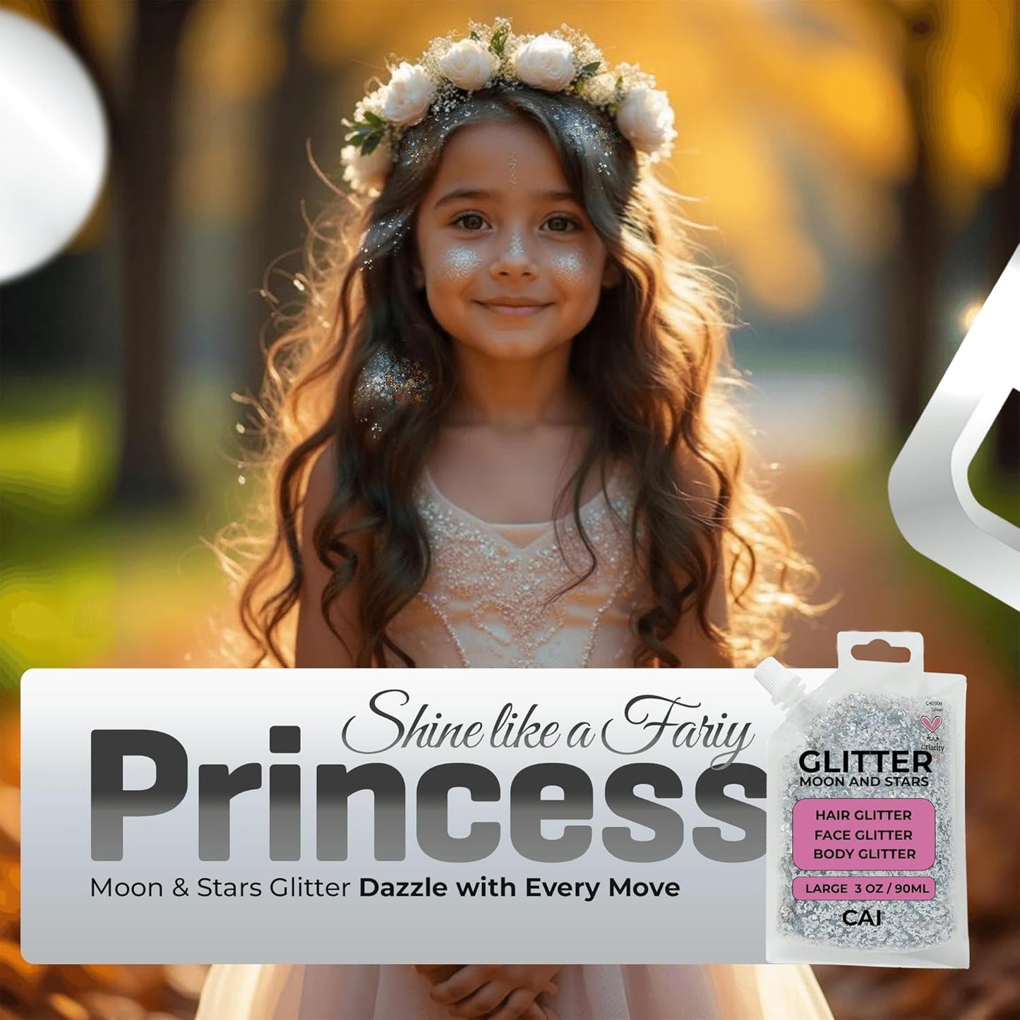 Face, Body & Hair Glitter Gel – Halloween Glitter for Kids and Women – 3 Oz Cosmetic-Grade Gel w/Moon & Stars for Festivals & Halloween Party, Easy Apply & Wash Off - Blue/Silver 2Pack