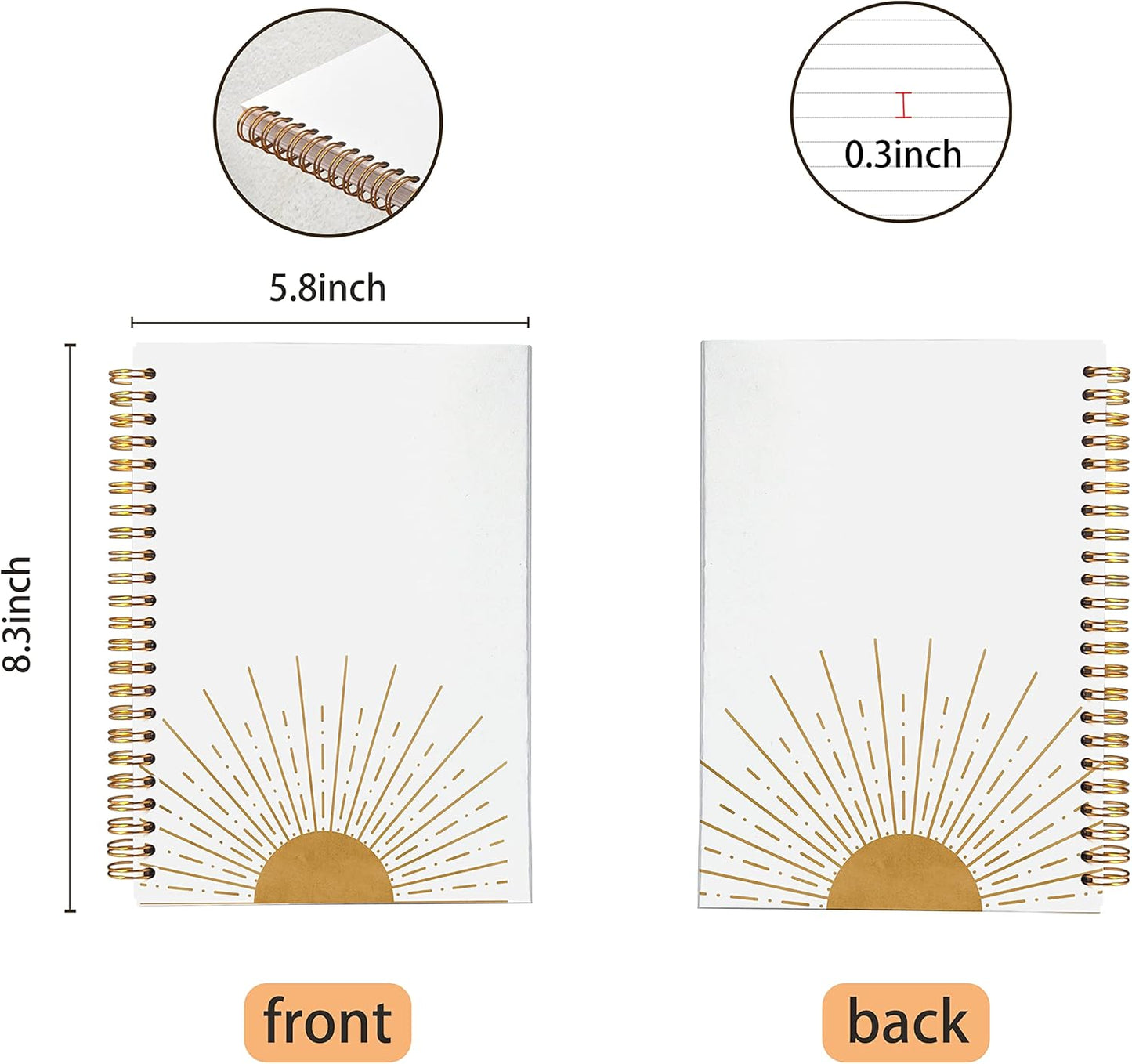 VNWEK Abstract Boho Sun Sunrise Sunset Sunshine Spiral Notebook Journal 5.5×8.3 Inch,Boho Mid-Century Modern Art Lined Hardcover Spiral Notebook for Work Notes Journaling,Boho Gifts for Women Girls