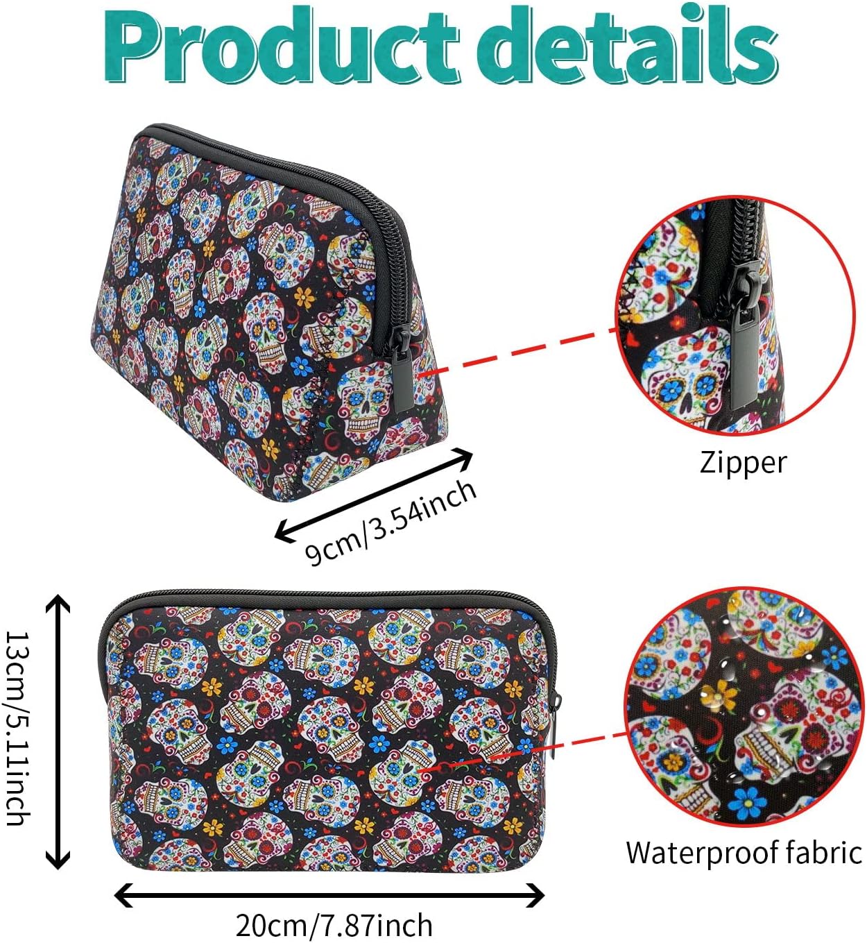 Cosmetic Bag Waterproof Neoprene Zipper Pouch Travel Portable Toiletry Makeup Bags Organizer Case for Women and Girls