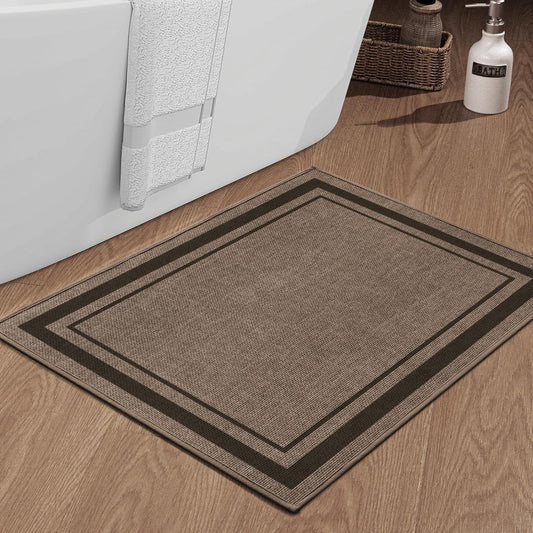 chakme Bathroom Rugs Mat 36x24, Ultra Thin Non Slip Bath Mat Large Quick Dry Absorbent Bath Mat for Bathroom Floor, (Dark Beige, 36"x24")