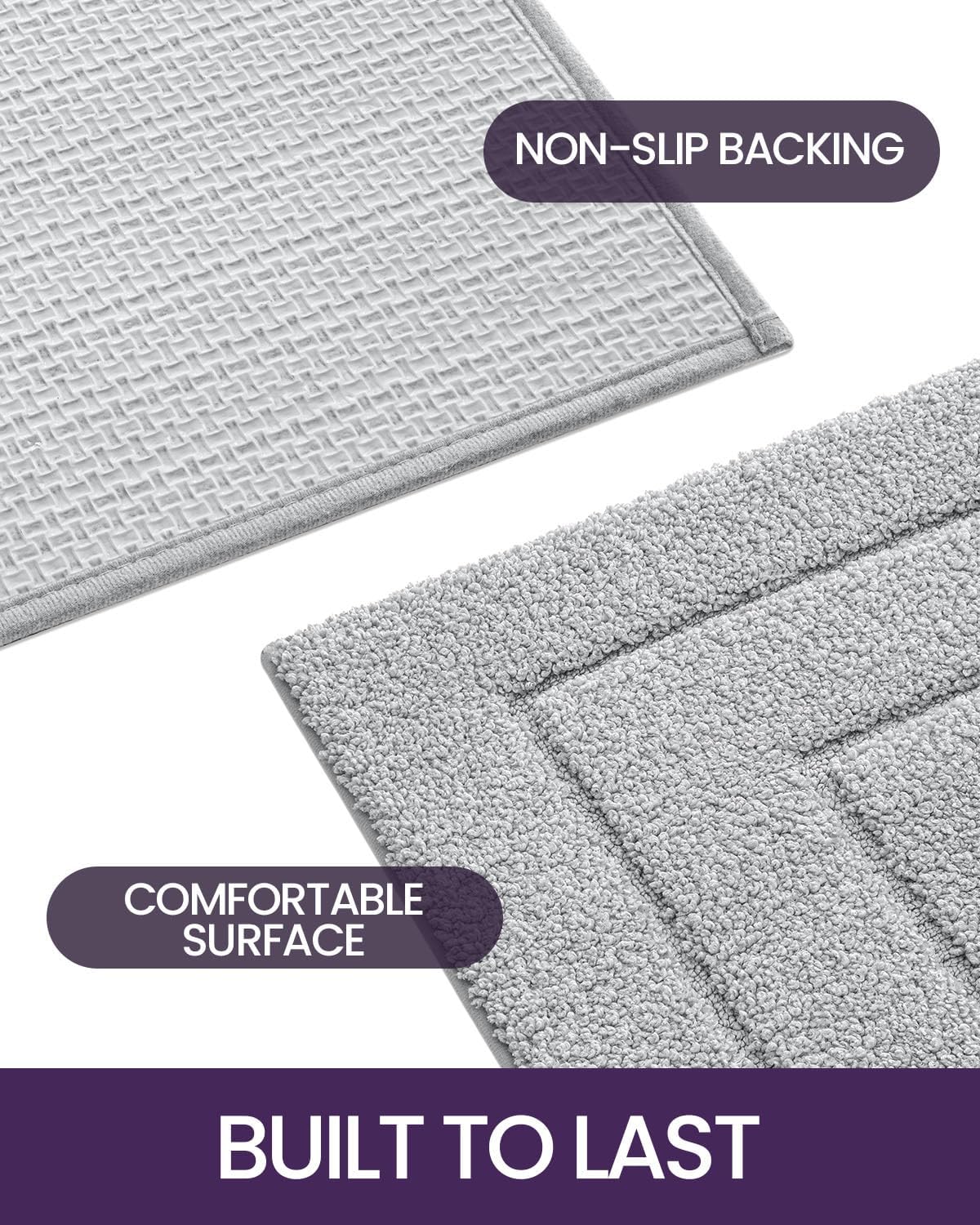 DEXI Bathroom Rug 32x20, Non Slip Washable Bath Mat for Shower Floor, Absorbent Soft Bathmat with Rubber Backing, Quick Dry Microfiber Carpet, Light Grey