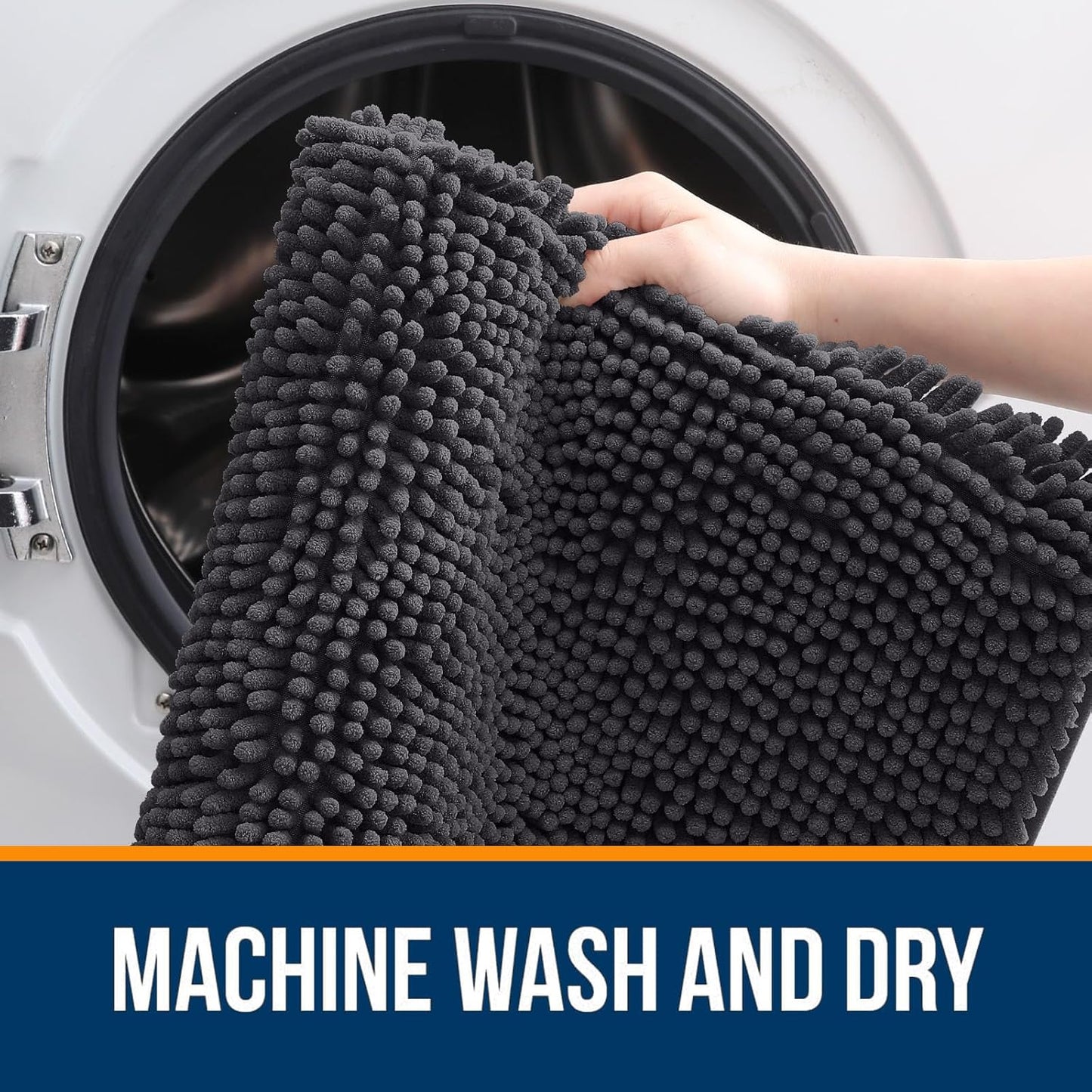 OLANLY Bathroom Rugs 50x30, Extra Soft Absorbent Chenille Bath Rugs, Rubber Backing Quick Dry, Machine Washable Bath Mats for Bathroom Floor, Tub and Shower, Home Decor Accessories, Dark Grey