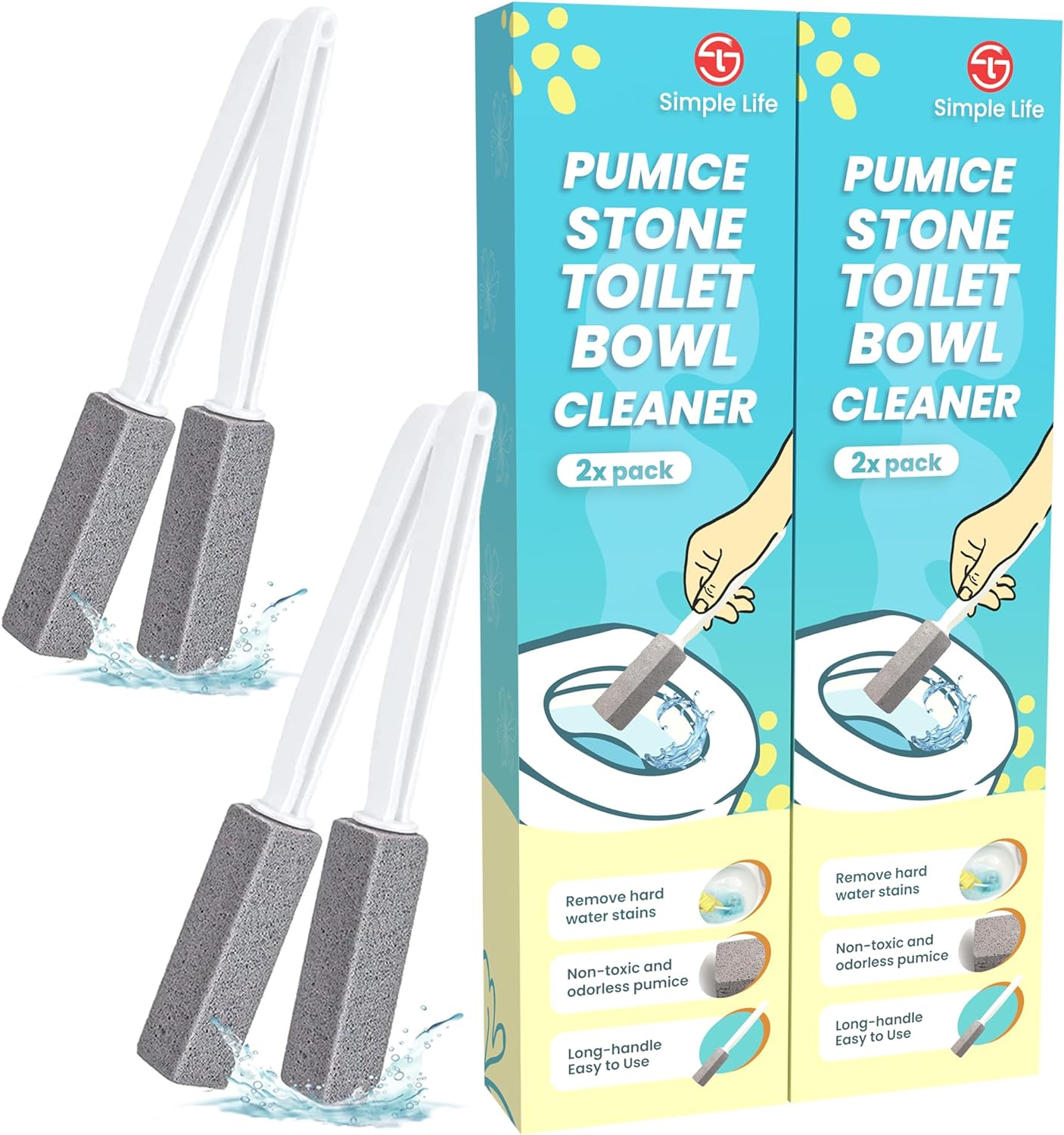 Pumice Stone Toilet Bowl Cleaner | Toilet Pumice Stone with Extra Long Handle | Scouring Stick for Toilet Cleaning, Stain Removal on Toilets, Grills, Tiles, Grout & Pools | 4 Pack