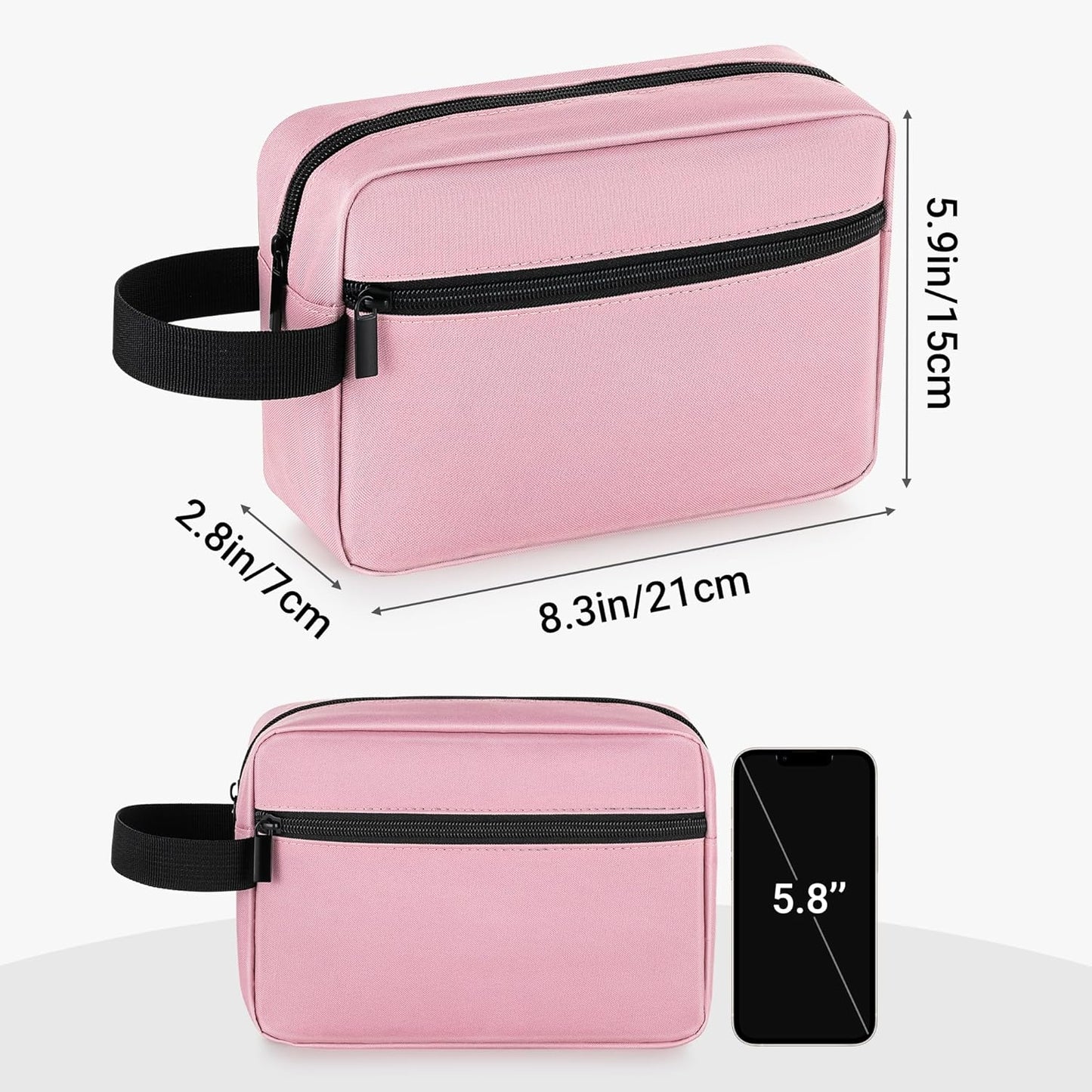 Elviros Travel Toiletry Bag for Women and Men, Lightweight Makeup Bag Hanging Dopp Kit with Compartment Cosmetic Organizer Small Tool Bag Travel Essentials, Pink