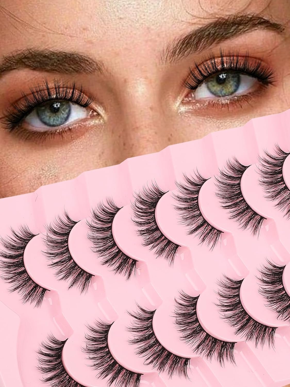 False Lashes Wispy Eyelashes Natural Look 15MM Fake Eyelash with 0.1MM Thin Band Lightweight 3D Volume Fluffy Eye Lashes C Curl Soft Lash Pack Siligli 7 Pair