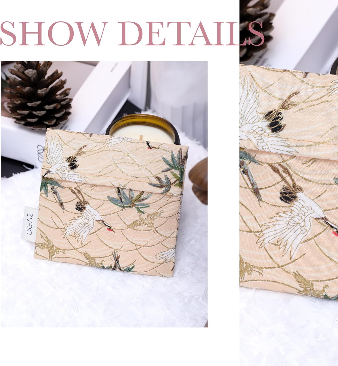 DGAZ Sanitary Napkin Storage Bag, Period Bag for Teen Aged Girls, Portable Period Bag for Panty Liners/Menstrual Cup/Small Tampons，Mini Makeup Bag for Purse(Fairy Crane)