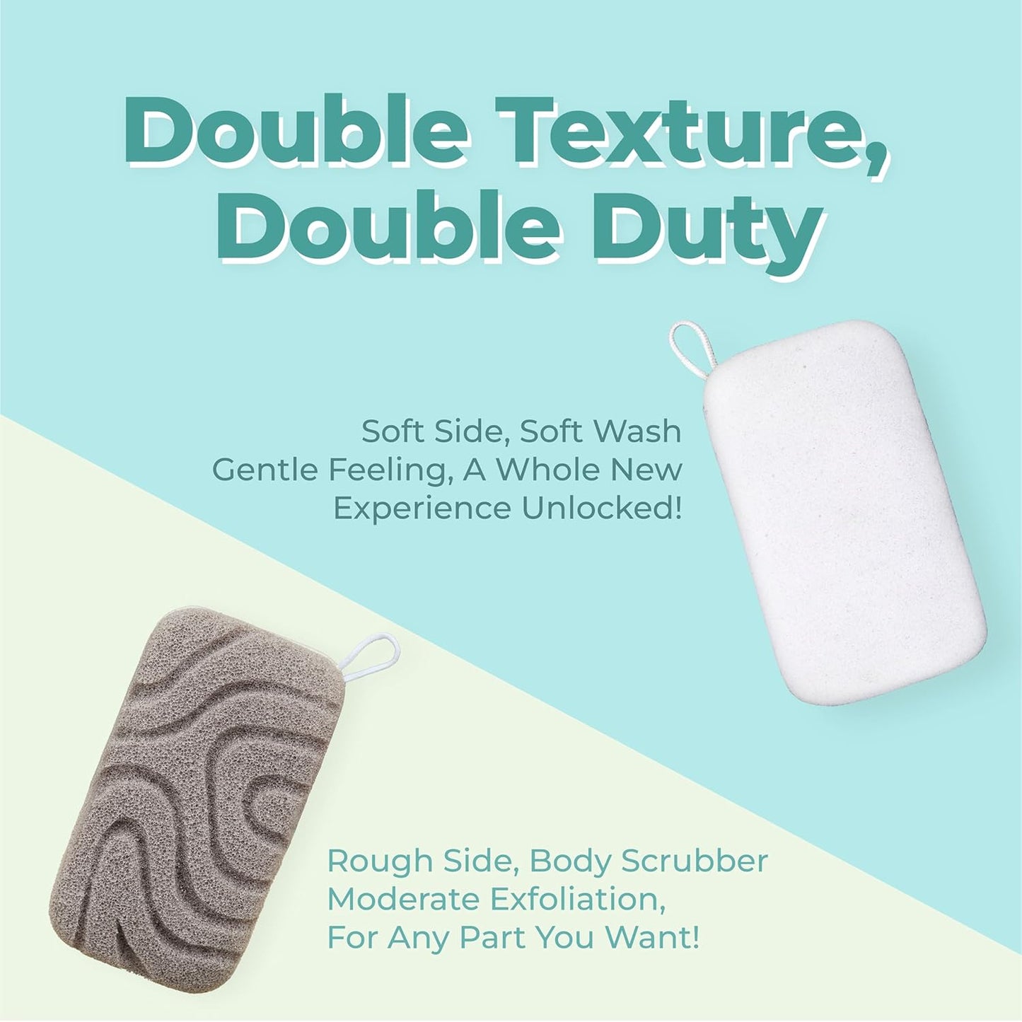 myHomeBody Dual-Texture Shower Sponge, Beauty Body Scrubber Exfoliator for Women, Exfoliating Loofah for Men, 2pc