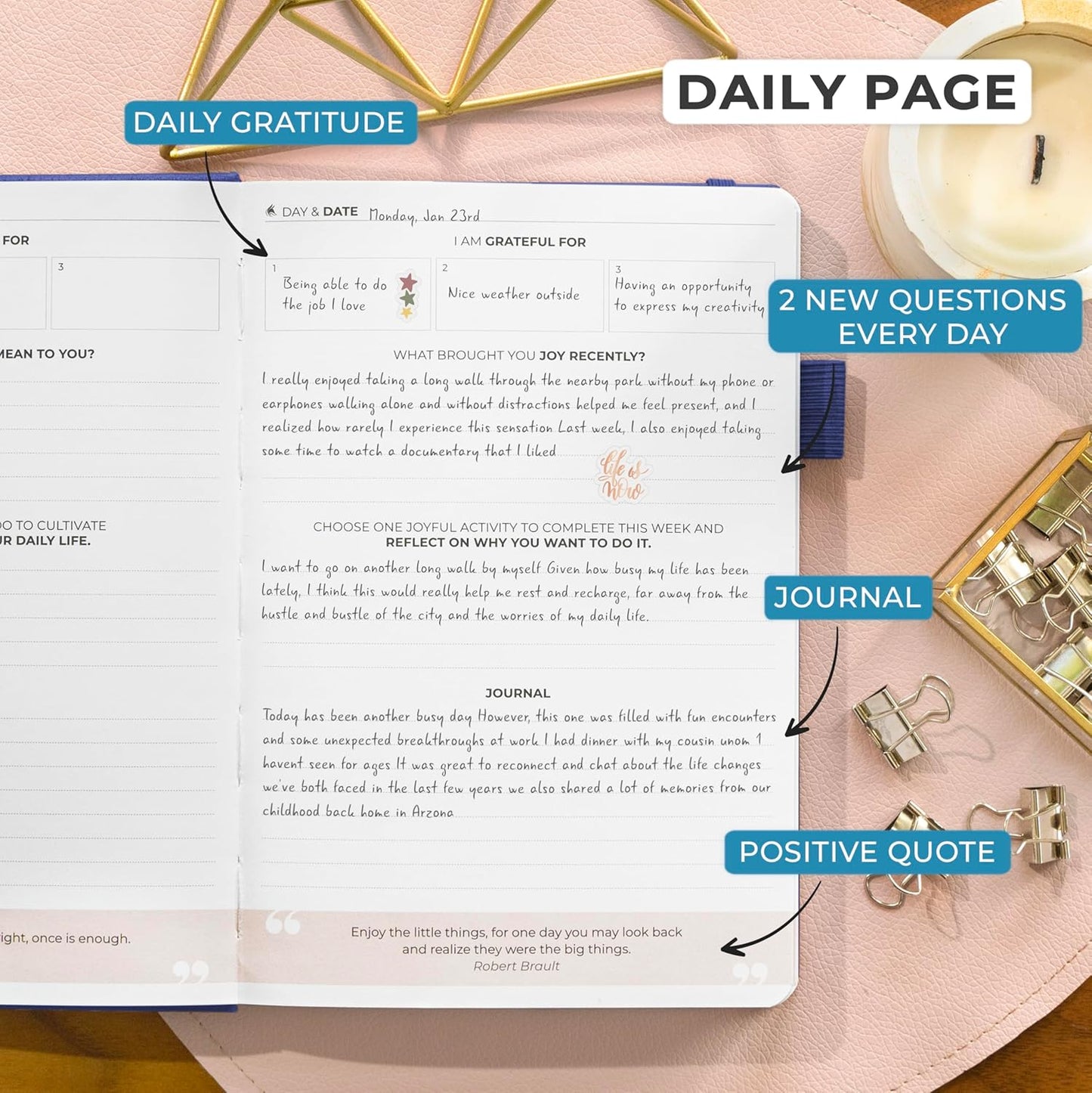 Clever Fox Happiness Notebook – Daily Positivity Journal for Women with Prompts & Positive Quotes – Affirmation & Self Esteem Gifts (Mystic Blue)