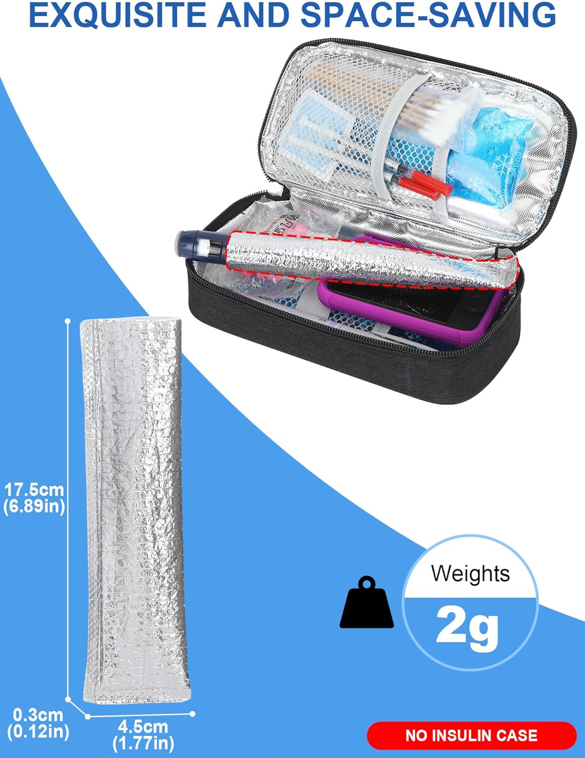 YOUSHARES Insulin Vials Protective Bag - Aluminum Foil Insulated Sleeves Compatible with Diabetic Pens & Peptide Vial, Medicine Organizer Protector for Diabetes Cooler Bottle Travel Case