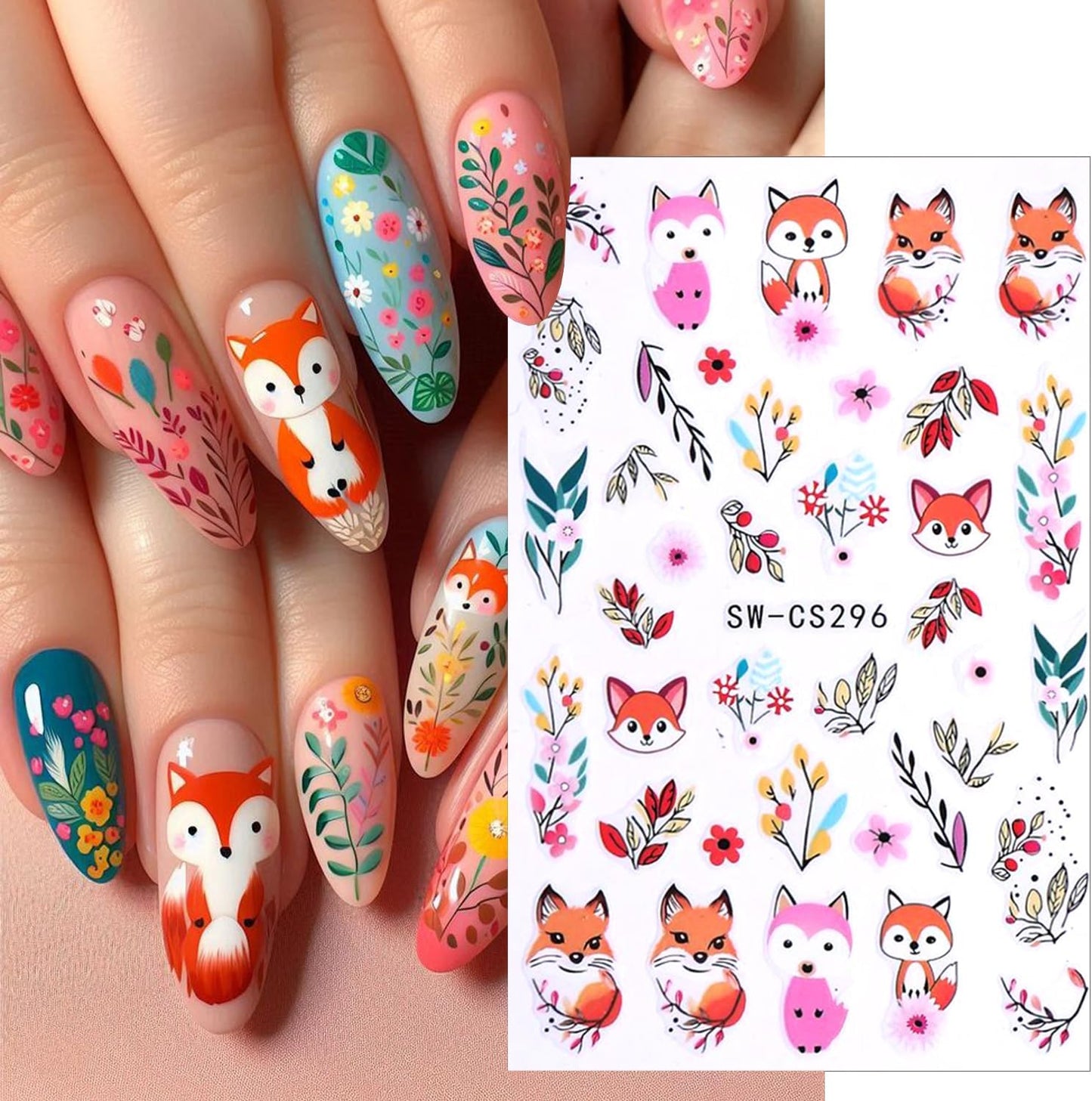 4pcs Fall Nail Stickers for Nail Art, 3D Autumn Fox Leaves Flowers Nail Decals Thanksgiving Leaf Pattern 3D Self-Adhesive Nails Sliders Fall Sticker for Nails Decoration DIY Manicure Accessories