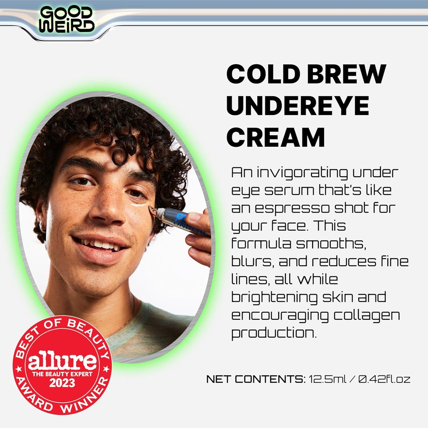 GOOD WEIRD Cold Brew Undereye - Vegan Caffeine Under Eye Serum Cream for Dark Circles and Wrinkles | For Men and Women | Brightening and Smoothing | Subtle Shimmer | Allure Award Winner 0.42 fl. oz.
