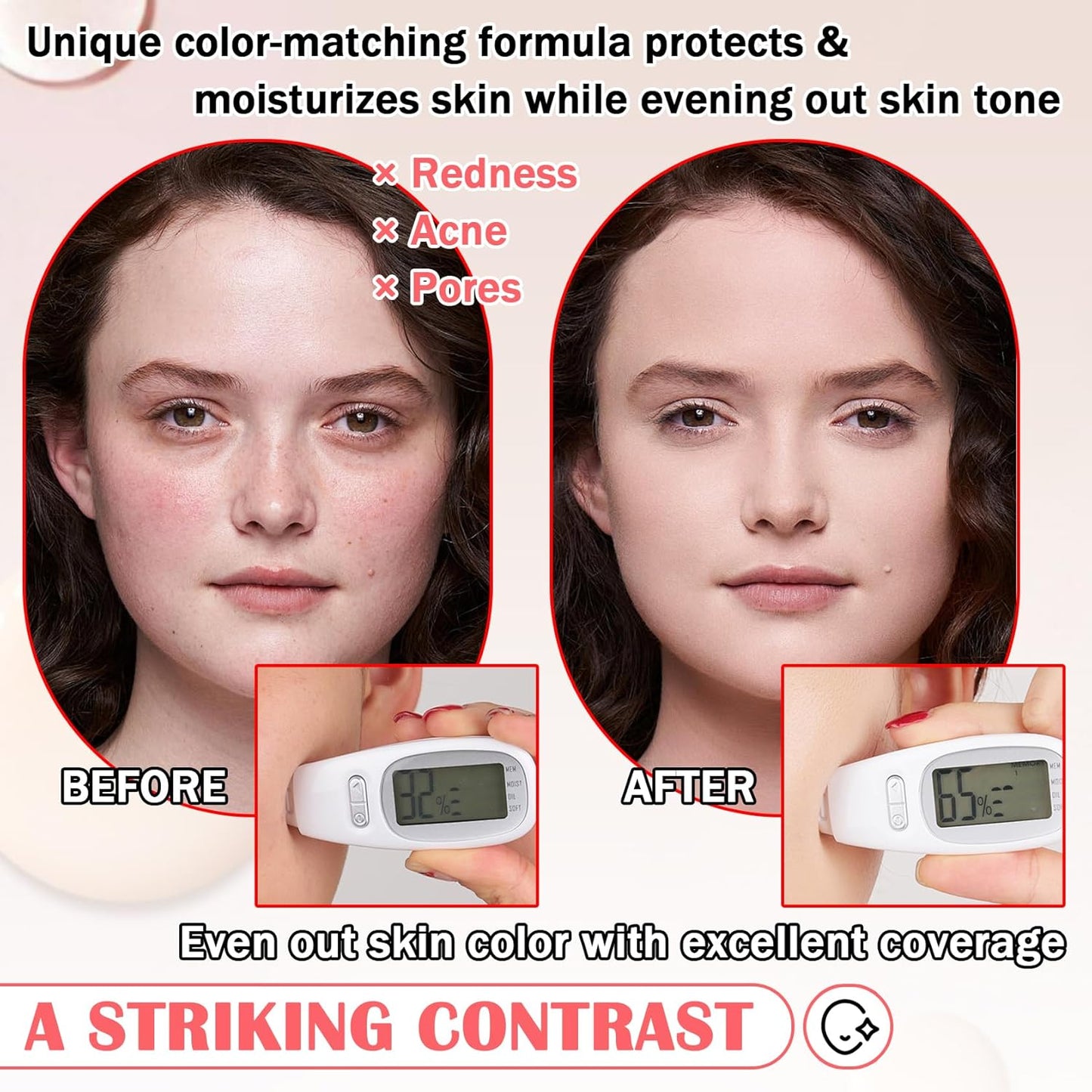 Color Changing Liquid Foundation & Full Coverage Concealer Foundation Face Primer Base Makeup Set,Moisturizing BB Cream & Loose Setting Face Powder with Makeup Sponge