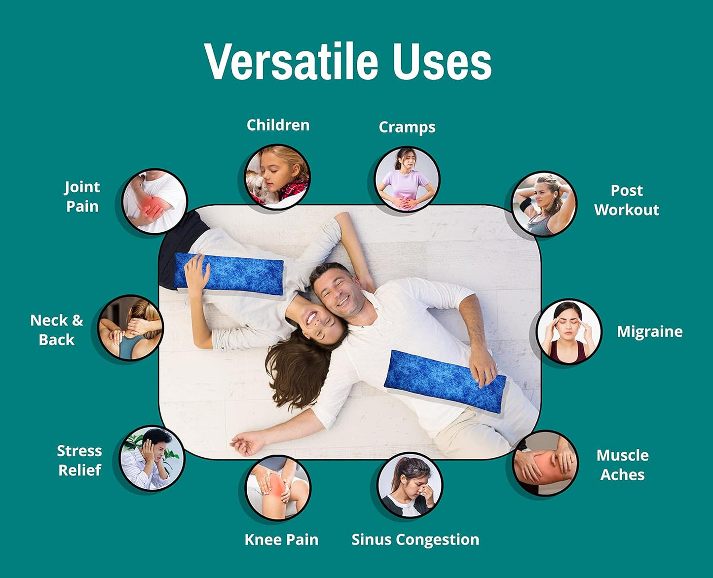 Microwavable Corn Filled Heating Pad and Cold Pack/Washable 100% Cotton Cover (Etched - Cobalt, 5.25in W x 17.25in L)