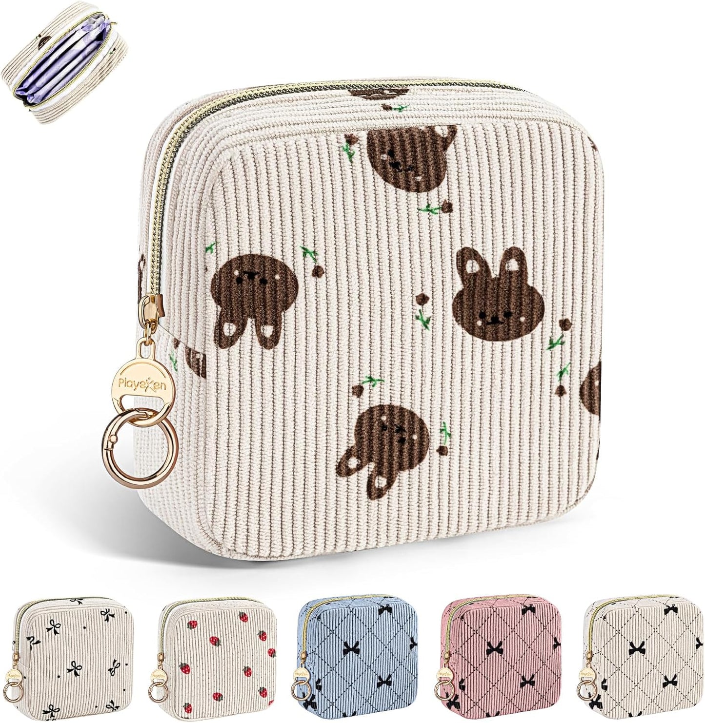 Period Bag for Teen Girls, Corduroy Cute Sanitary Napkin Storage Bag, Menstrual Pad Bag Tampon Holder for Purse