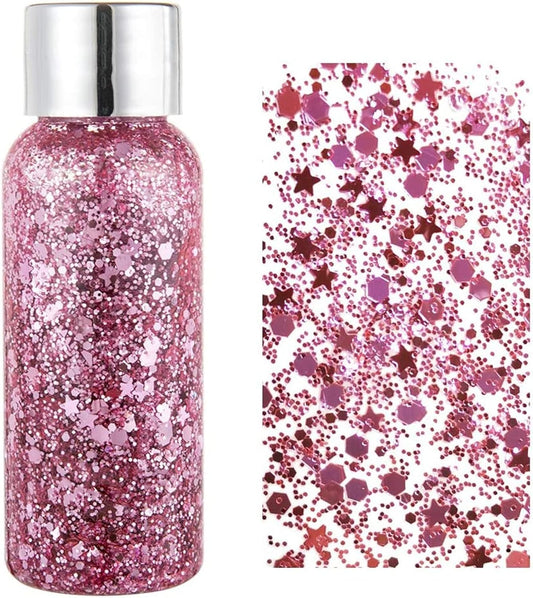 MAEPEOR Chunky Face Body Glitter Gel 19 Colors Mermaid Sequins Holographic Body Glitter Gel Long-Lasting Festival Makeup Glitter Paint for Face Body Hair Nails (30g, 03 Pink)