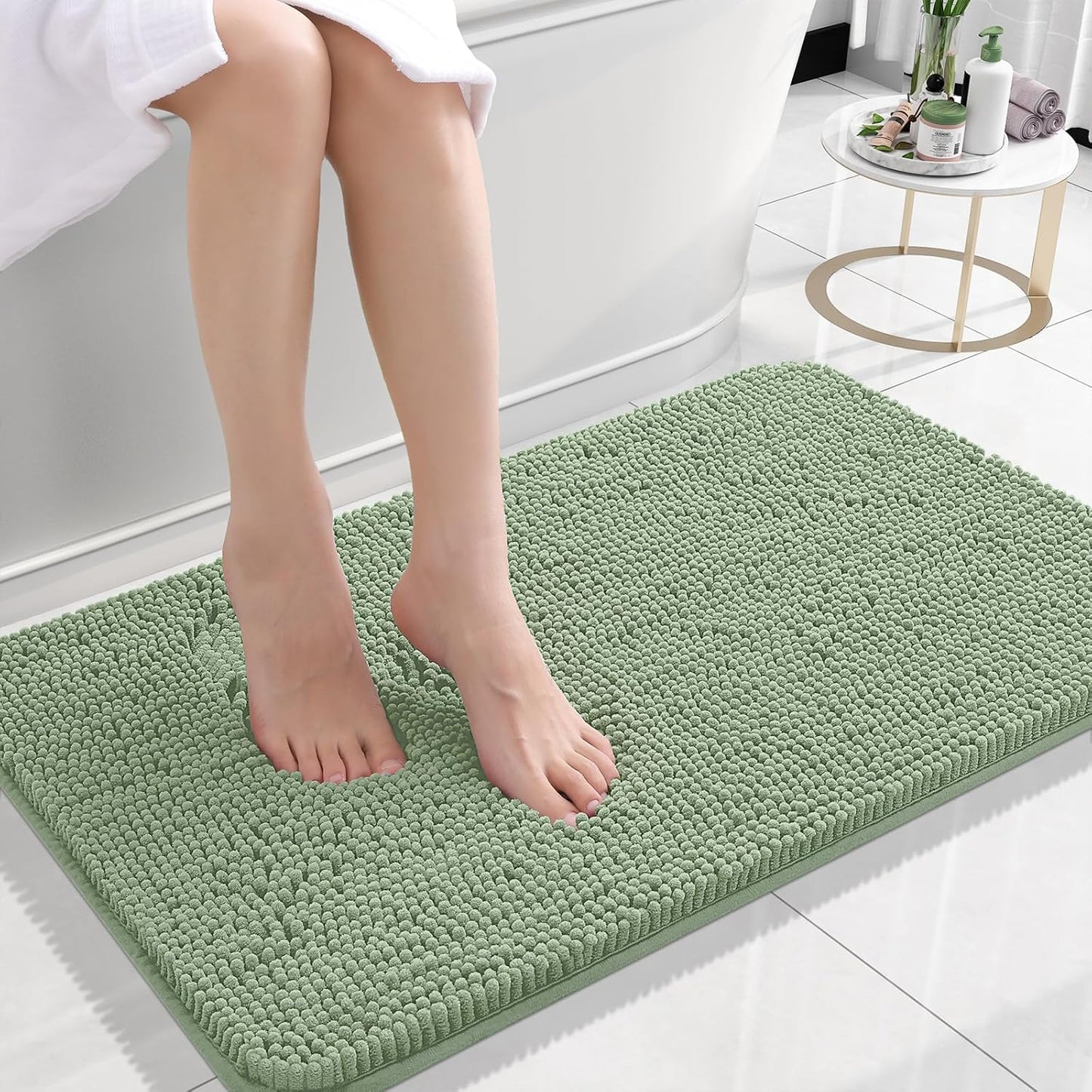 OLANLY Bathroom Rugs 24x16, Extra Soft Absorbent Chenille Bath Rugs, Rubber Backing Quick Dry, Machine Washable Bath Mats for Bathroom Floor, Tub and Shower, Home Decor Accessories, Sage Green