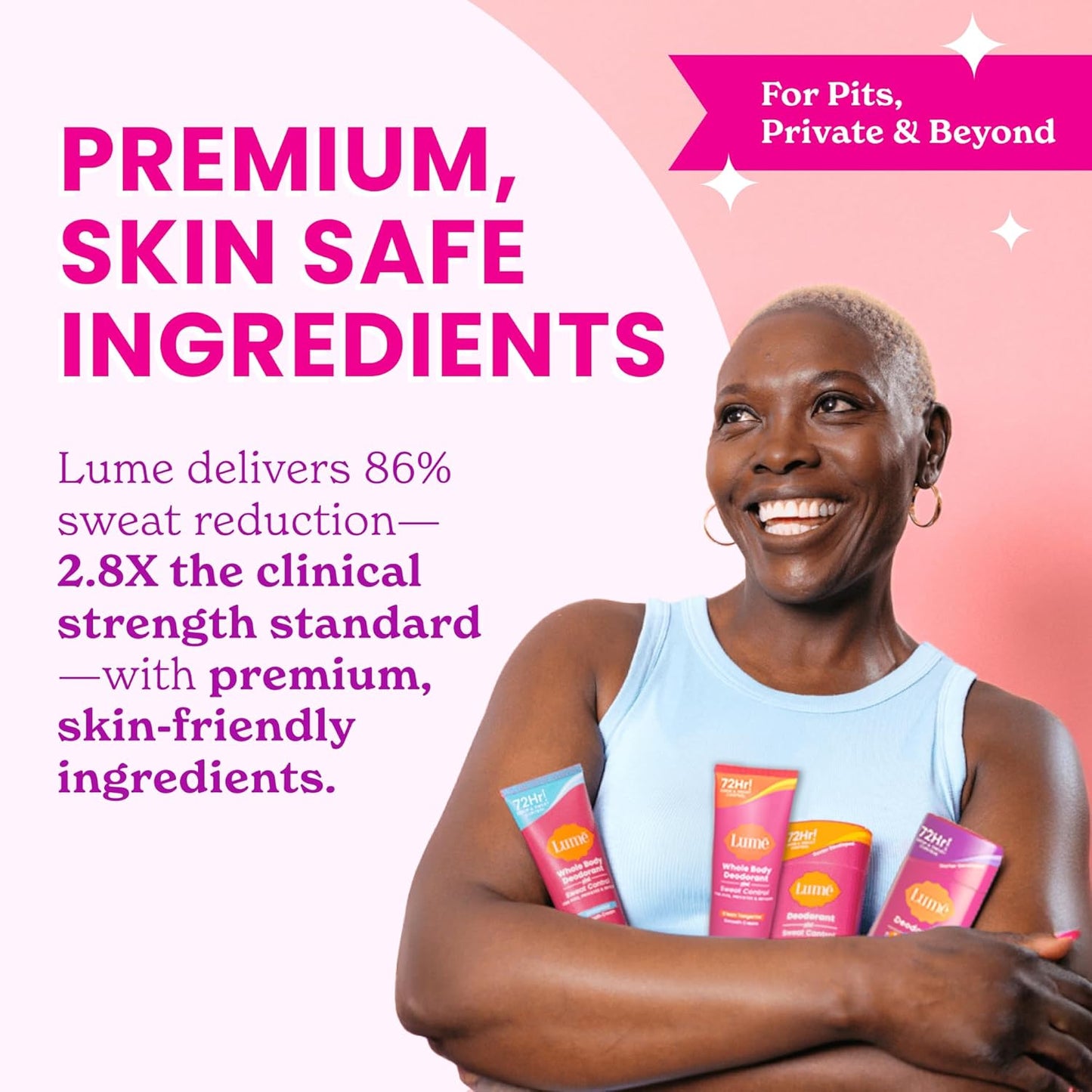 Lume Whole Body Deodorant Plus Sweat Control - Smooth Cream Tube - 72 Hour Odor And Sweat Control - Baking Soda Free, Skin Loving - 3.0 ounce (Pack of 2) (Soft Powder)