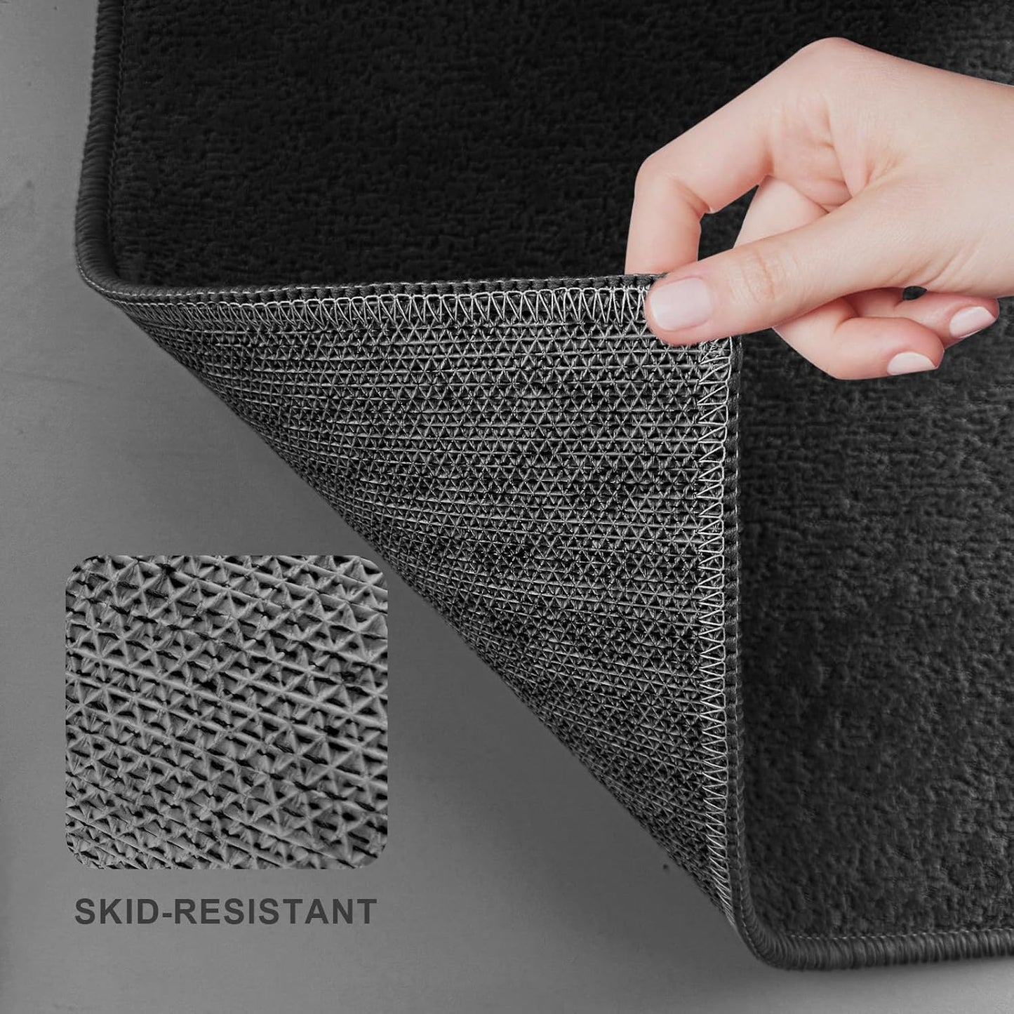 Bath Mat-Non-Slip Bathroom Floor Mats-Absorbent Quick Dry Low Pile Bathroom Rugs Fit Under Door-Bath Rug for Sink,Bathtub,Shower Room,24"×36",Black