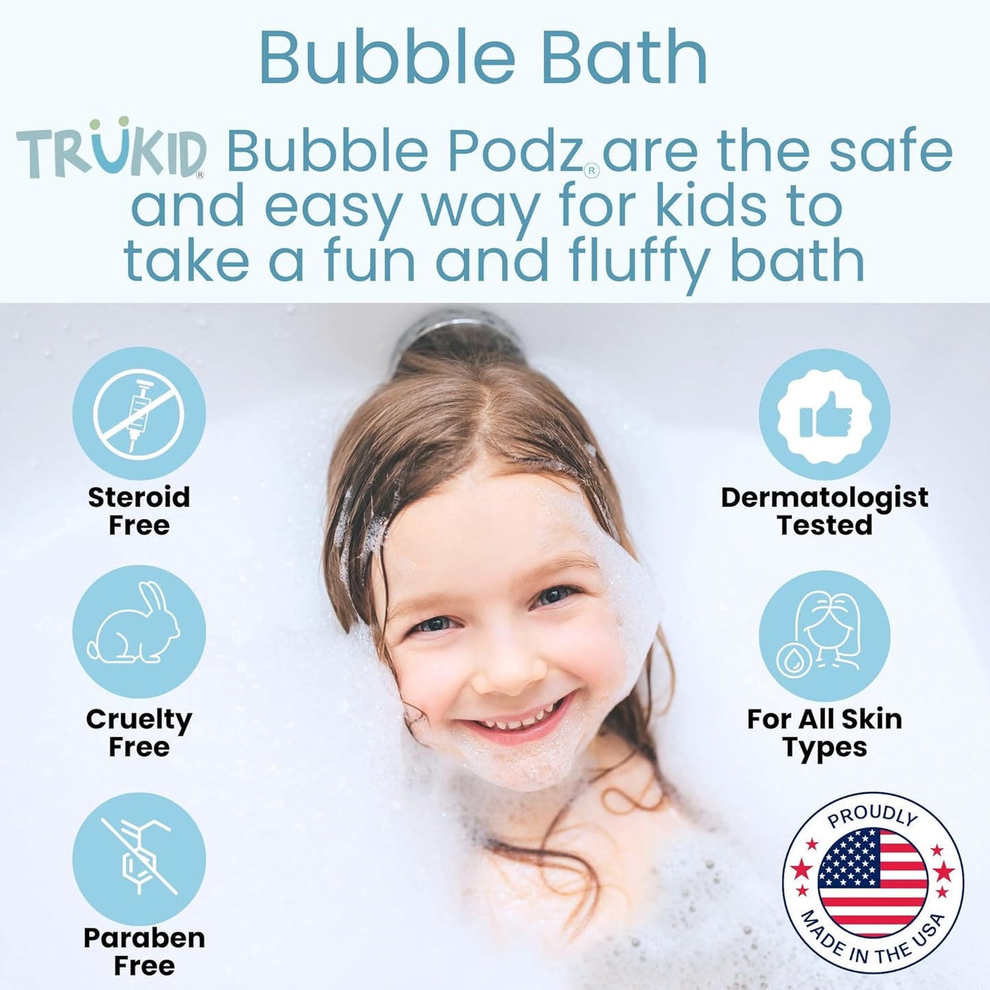 TruKid Bubble Podz Bubble Bath for Kids, Toddlers, & Babies, Tear Free Gentle & Refreshing Bath Bomb for Sensitive Skin with Natural Moisturizers, Non-Toxic, pH Balanced, Eucalyptus Scent (10 Podz)