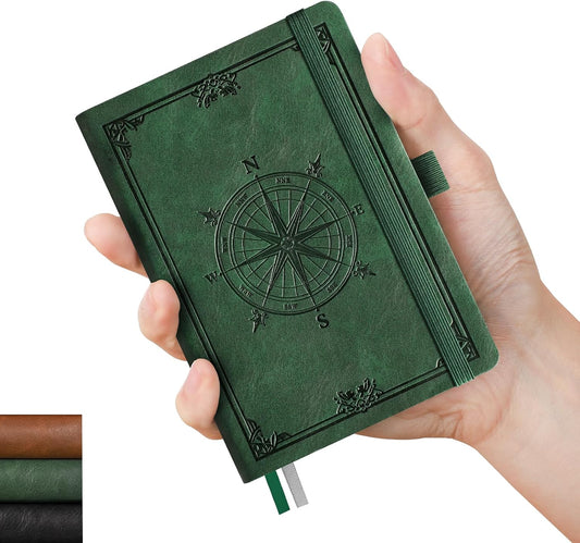 AHGXG Small Blank Pocket Journal Notebook for Men - 256 Numbered Pages B6 Mini Journal, Vintage Soft Leather Hardcover, 80gsm Paper, for Women Work Office School, 4.1'' X 5.7''- Dark Green