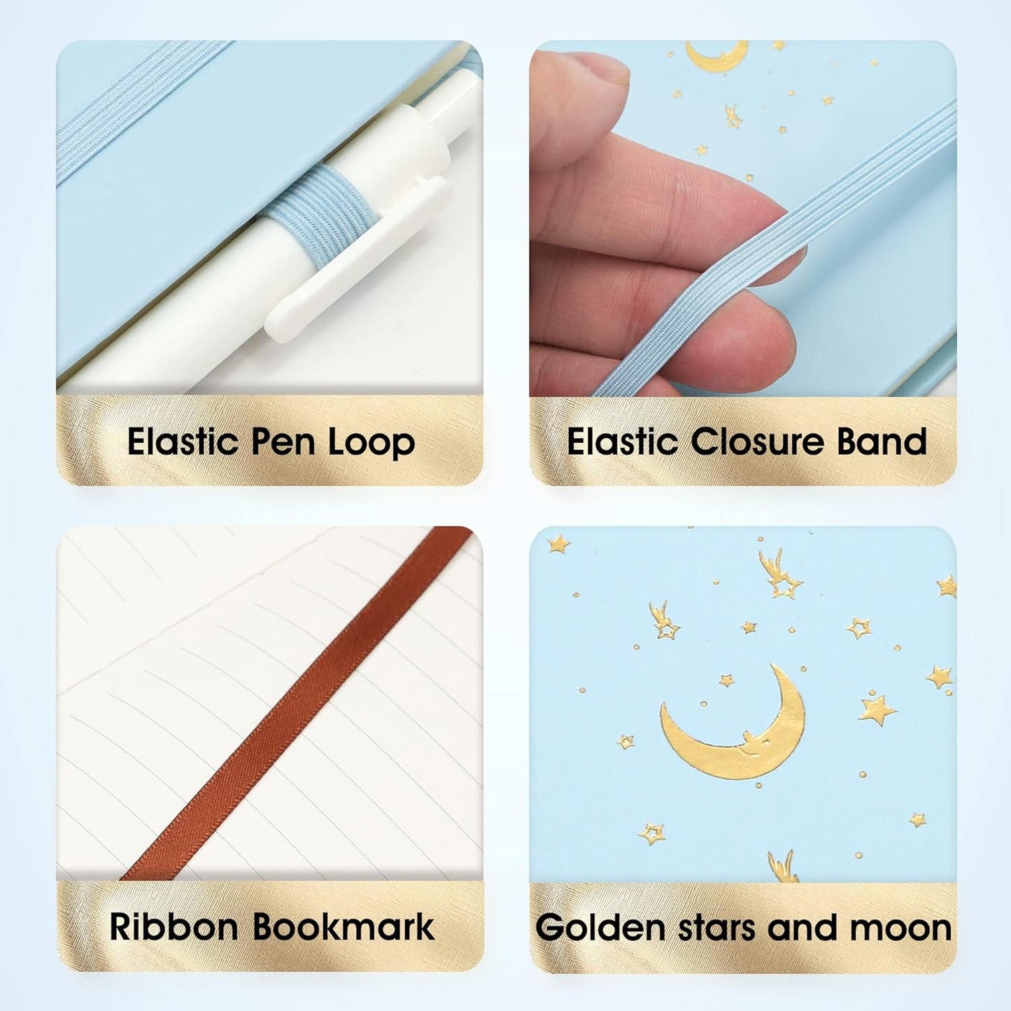 CAGIE Lined Journal Notebook for Work, 196 Pages, Medium 5.7" x 8.3", Hardcover Notebook Journal with Pen Loop, (Sky Blue Ruled), Gifts