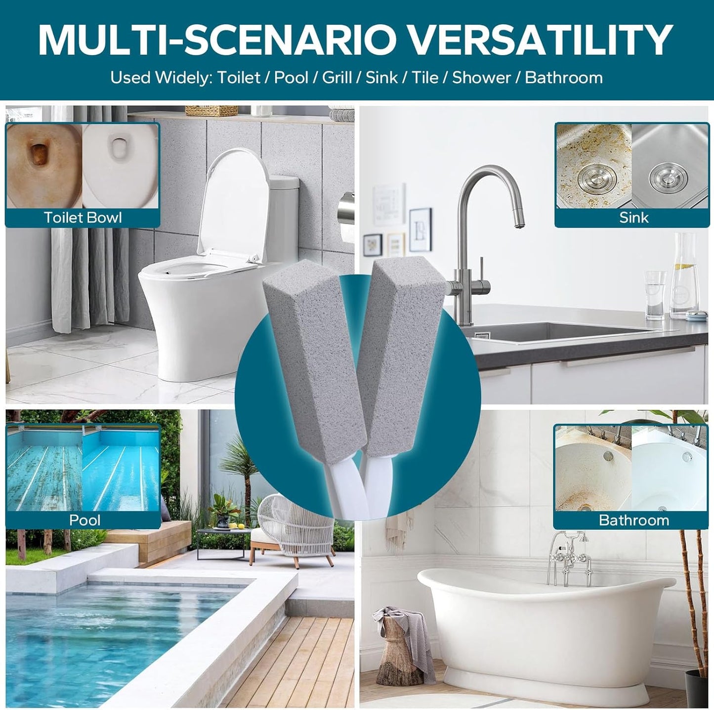 Emycool Pumice Stone Toilet Bowl Cleaner, 14 Pack Toilet Pumice Stone with Handle for Toilet Cleaning, Bathtubs, Sinks, Swimming Pools, Grills