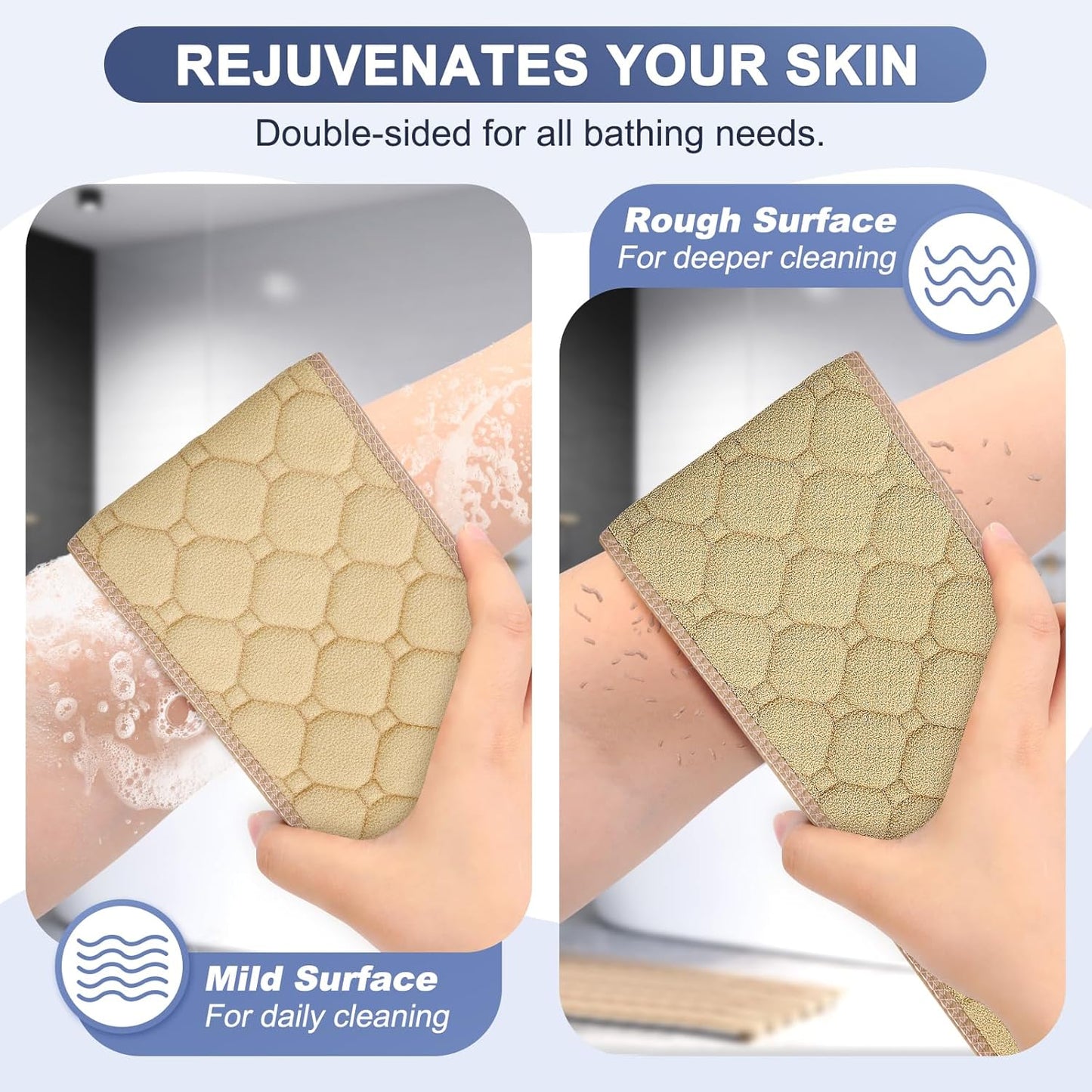 Exfoliating Back Scrubber with Handles, 39 Inch Double-Sided Back Exfoliator Body Scrub Towel, Exfoliating Washcloth Bath Tool for Use in Shower, Back Washer to Deep Clean Your Skin for Men & Women