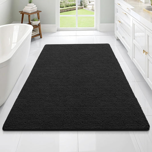 OLANLY Bathroom Rugs 70x46, Extra Soft Absorbent Chenille Bath Rugs, Rubber Backing Quick Dry, Machine Washable Bath Mats for Bathroom Floor, Tub and Shower, Home Decor Accessories, Black