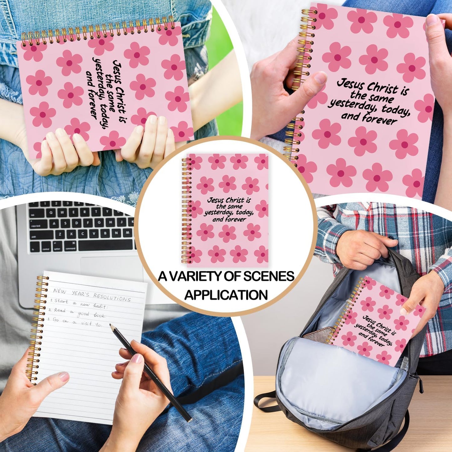 Pink Floral Christian Spiral Journal Notebook 5.5x8.3in, Jesus Journal for Women, Prayer Journals for Woman, Religious Notebooks for Note Taking, Hardcover Notebook