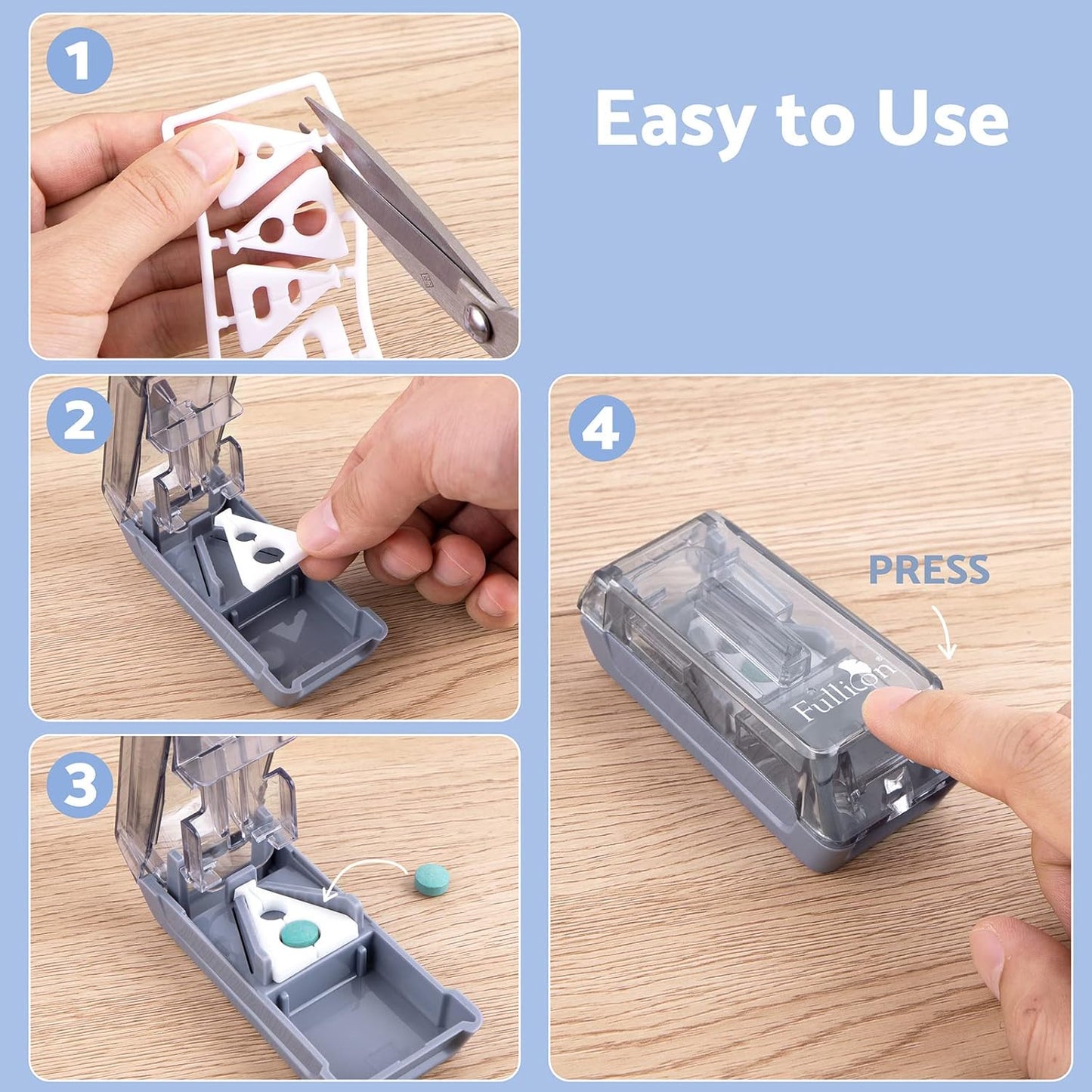 Fullicon Pill Cutter for Small or Large Pills, Pill Splitter with V-Shape Holder, Medicine Slicer with Sharp Blade,Tablet Splitter with Two Large Pill Organizers