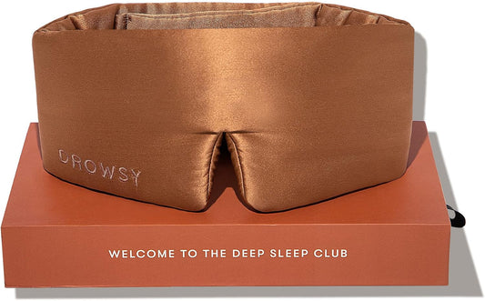 DROWSY Silk Sleep Mask - Face-Hugging, Padded Cocoon for Luxury Sleep in Total Darkness - 100% Pure Mulberry Silk (Pumpkin Spice)