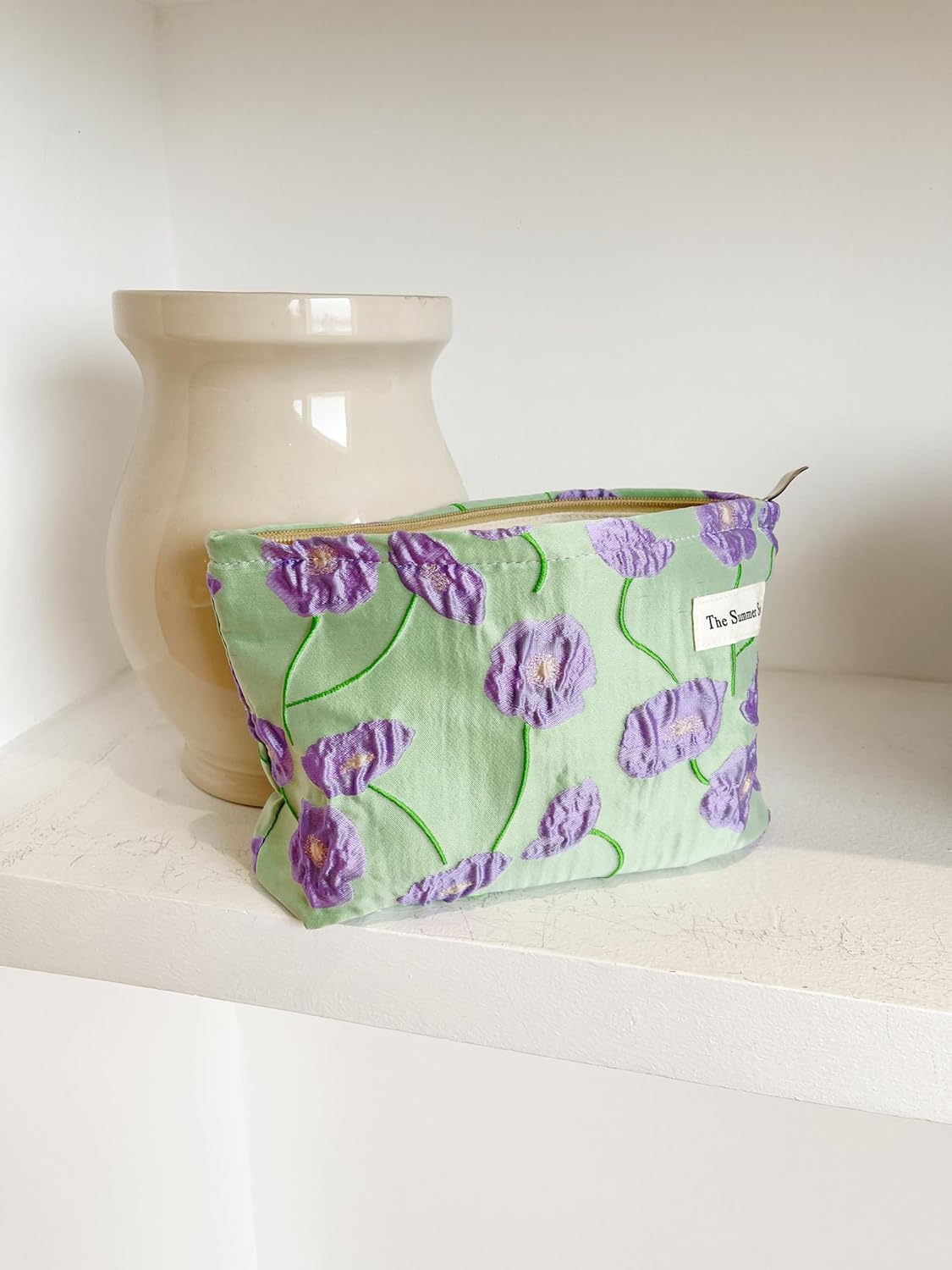 Summer Swan | Large Floral Mid-day Clutch | Period Kit & Hygiene Bag | Skincare Bag (Color Block Floral Purple)