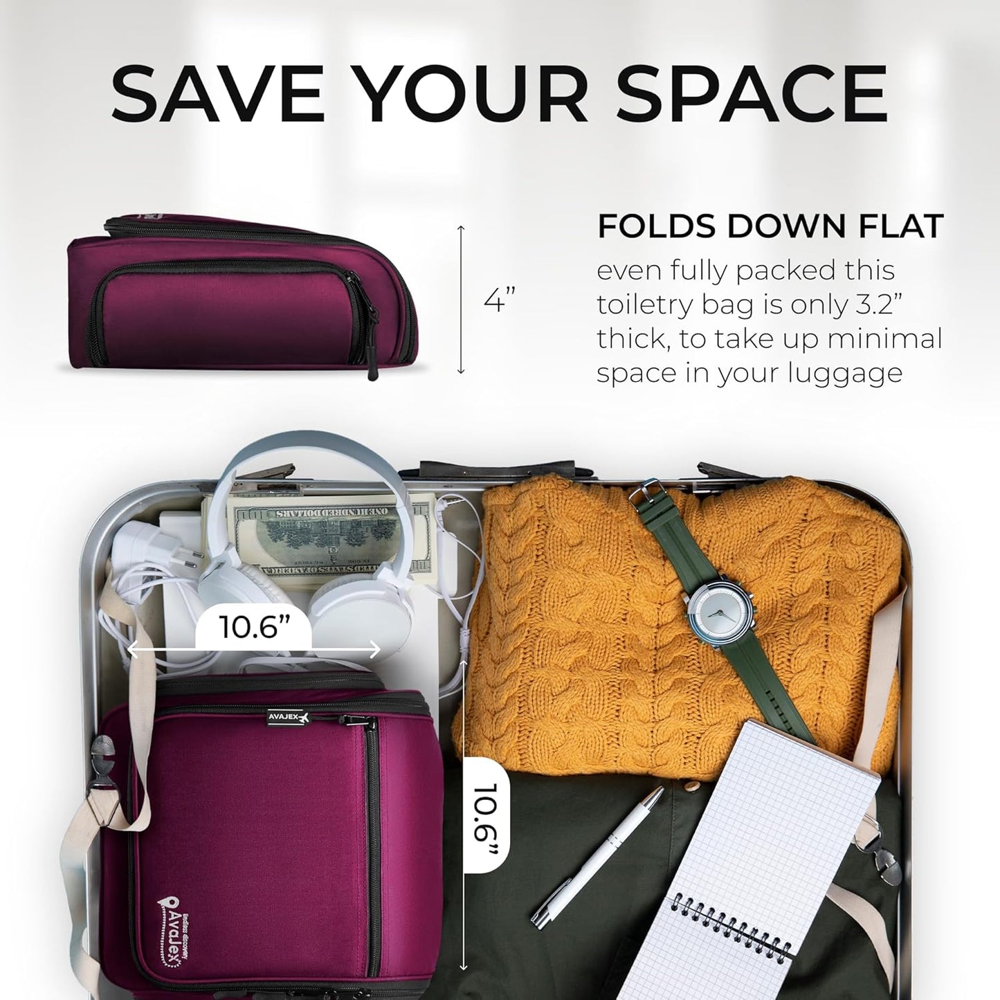 Travel Toiletry Bag for Men and Women - (10.6”x10.6”x3.2”) Large Hanging Toiletry Organizer - Waterproof Hygiene Bag with Metal XXL Swivel Hook, with Sturdy Zippers and 19 Compartments for Toiletries