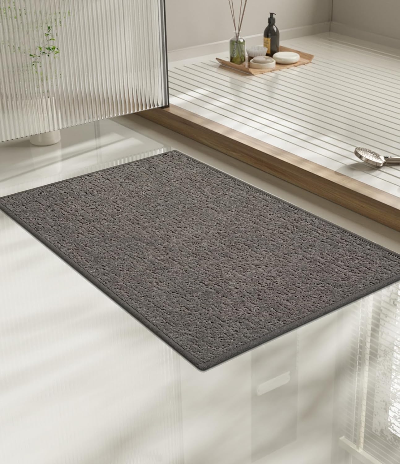 chakme Bathroom Rugs Mat 24x17, Ultra Thin Non Slip Bath Mat Small Quick Dry Absorbent Bath Mat for Bathroom Floor, (Grey, 24"x17")
