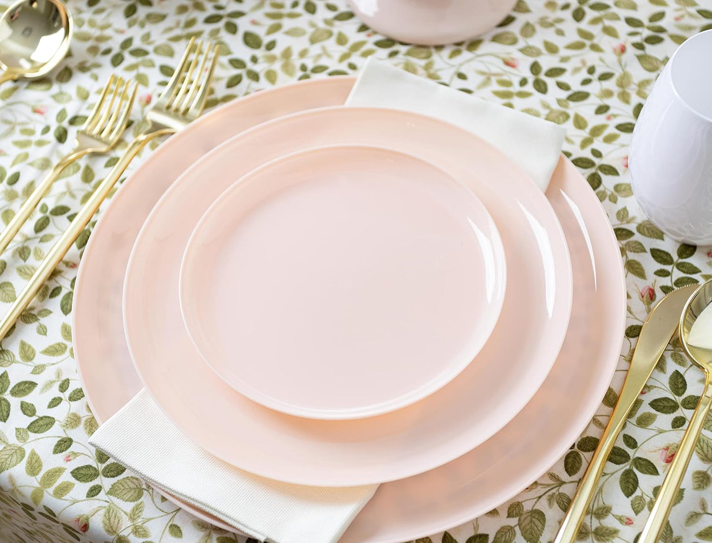 PLASTICPRO [30 Pack 10.7''] Pink Plastic Party Plates Edge Collection Premium heavyweight Elegant Disposable Tableware Dishes
